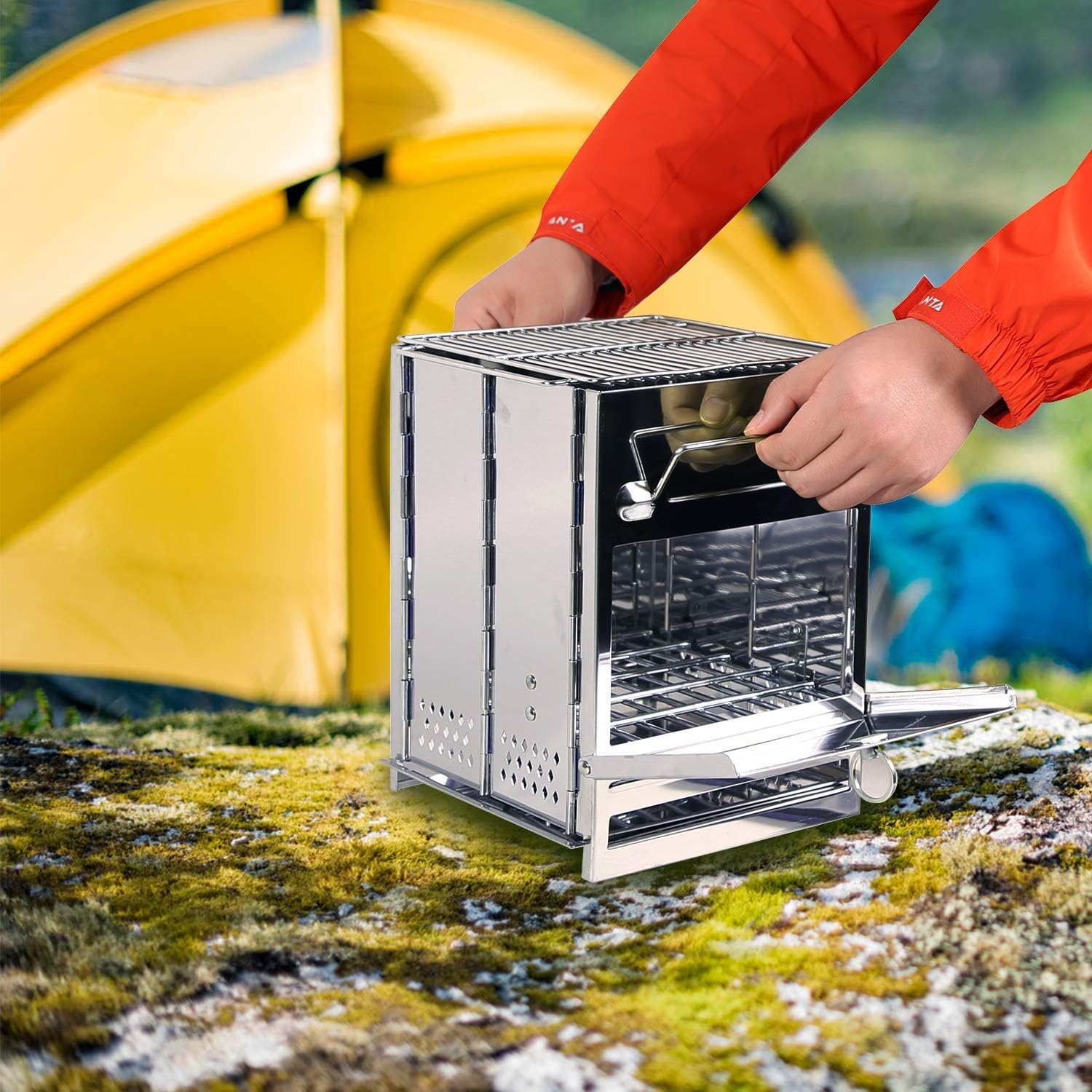 Portable Stainless Steel Folding Camp Stove with Grill for Hiking and Camping