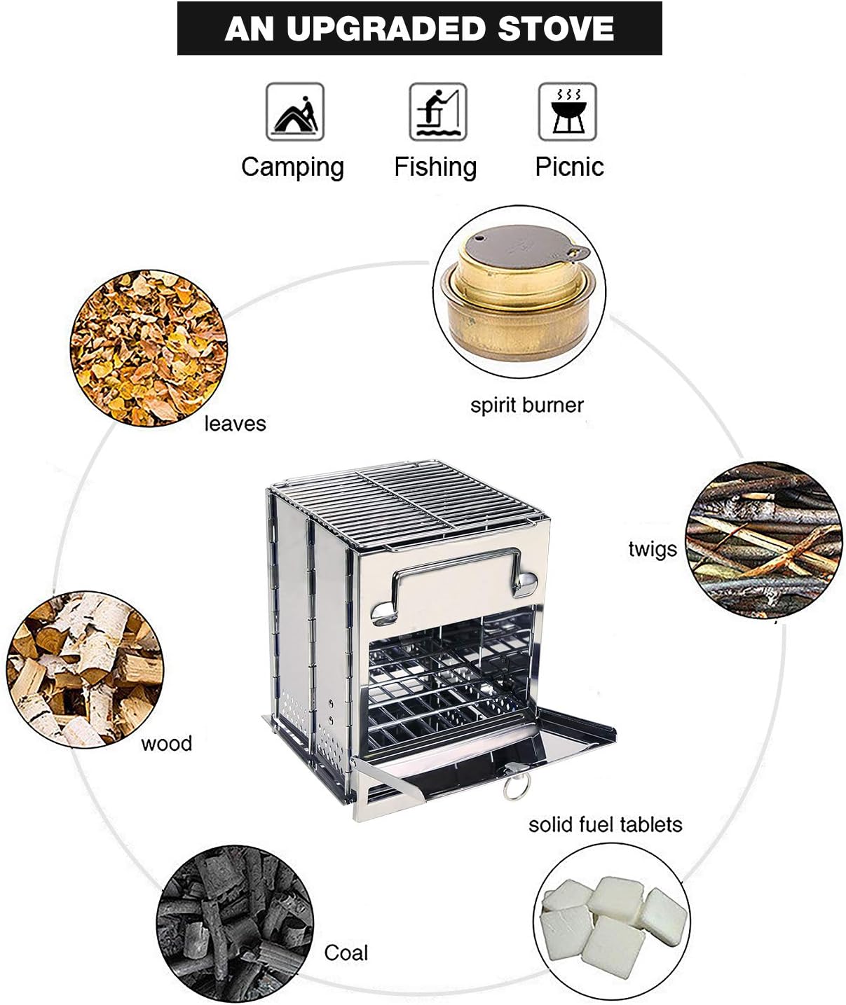 Portable Stainless Steel Folding Camp Stove with Grill for Hiking and Camping