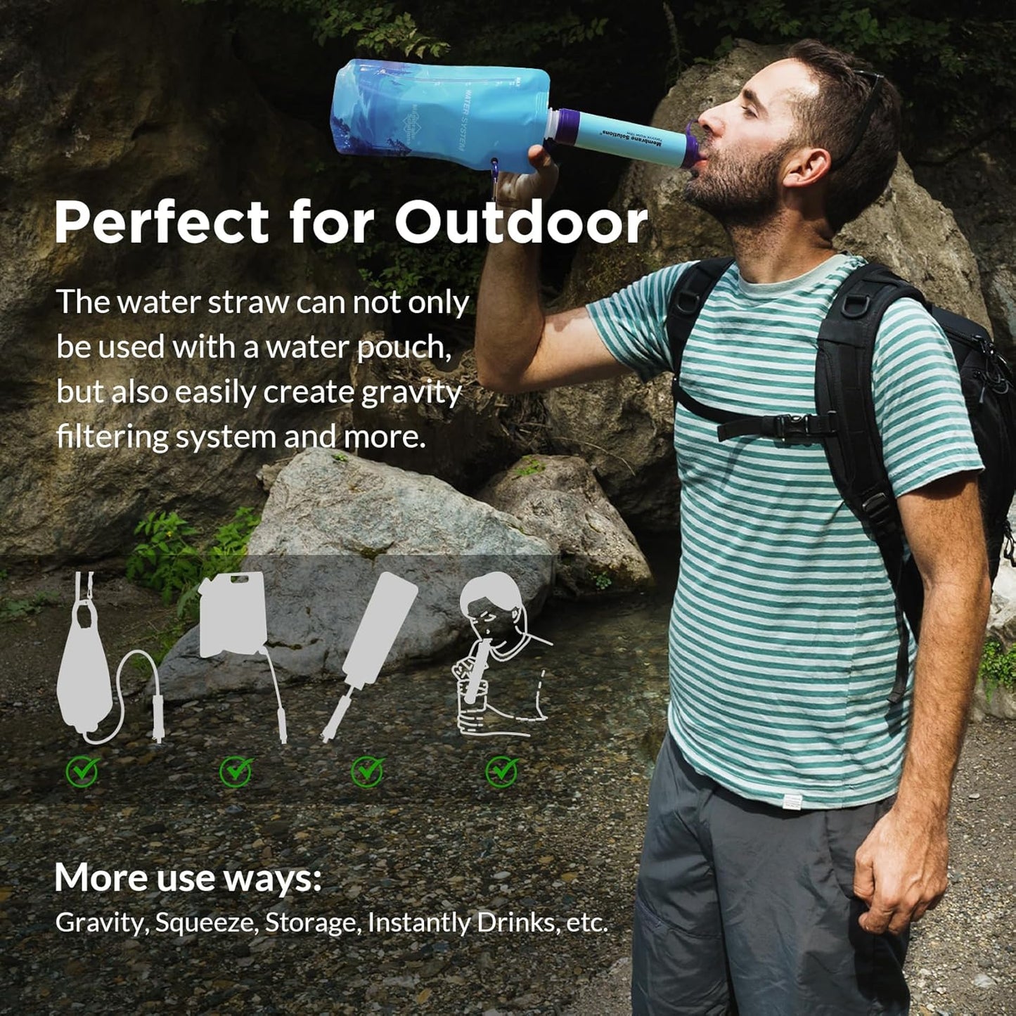Portable Water Filtration System Kit for Hiking Camping Travel - Membrane Solutions, 4+6 Piece Set