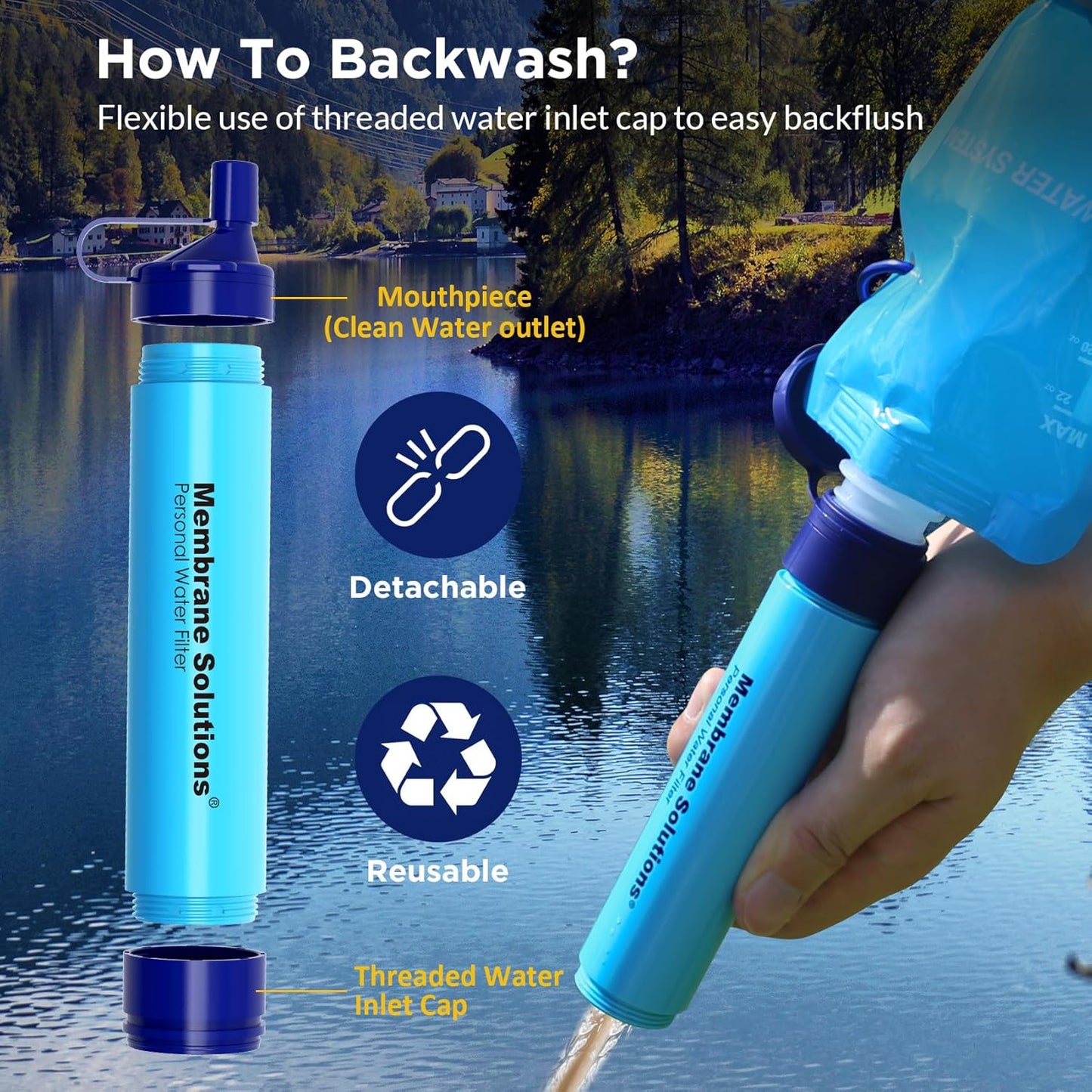 Portable Water Filtration System Kit for Hiking Camping Travel - Membrane Solutions, 4+6 Piece Set