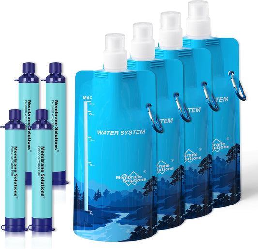 Portable Water Filtration System with Filter Straw and Collapsible Bottle for Camping, Hiking, Travel - Membrane Solutions