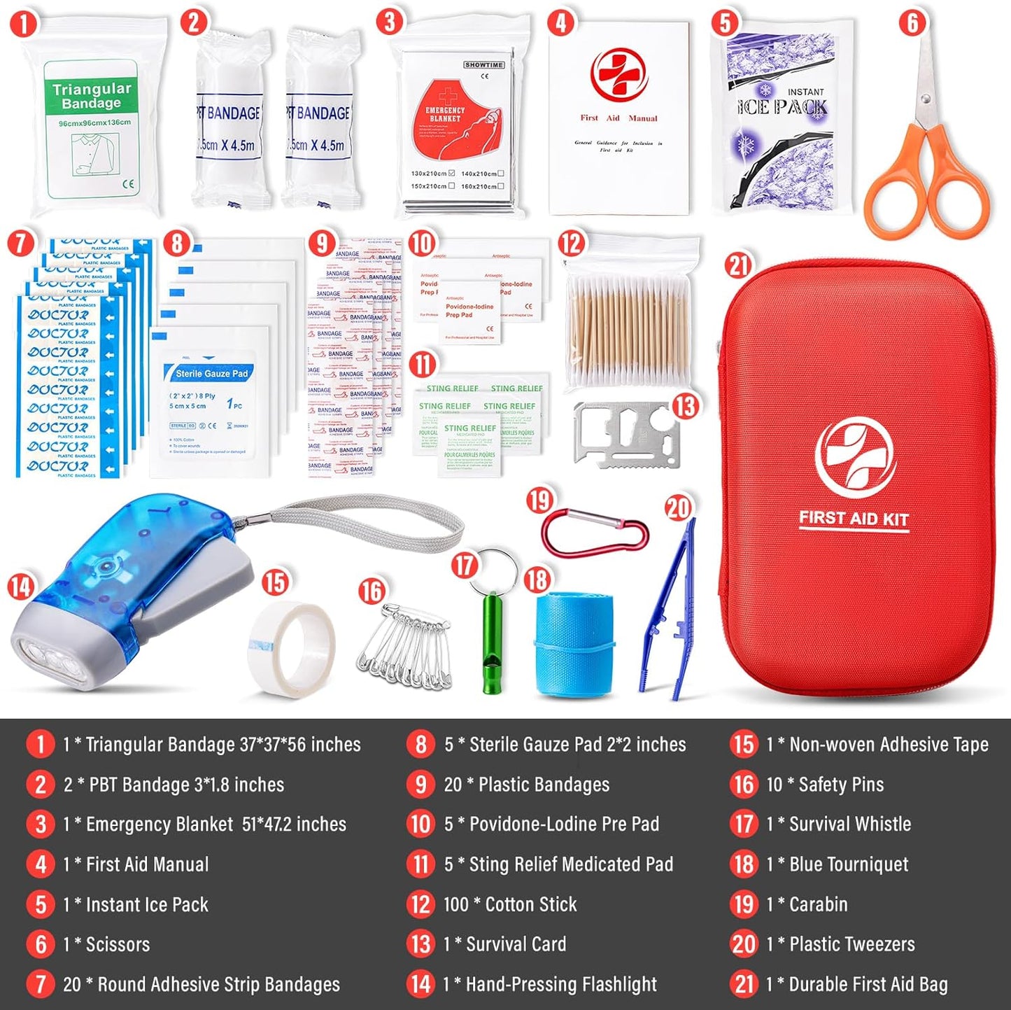 Portable Waterproof First Aid Kit with Essential Emergency Medical Supplies for Home, Travel, Camping, Hiking, Sports, College Dorms - Compact Emergency Medical Kit