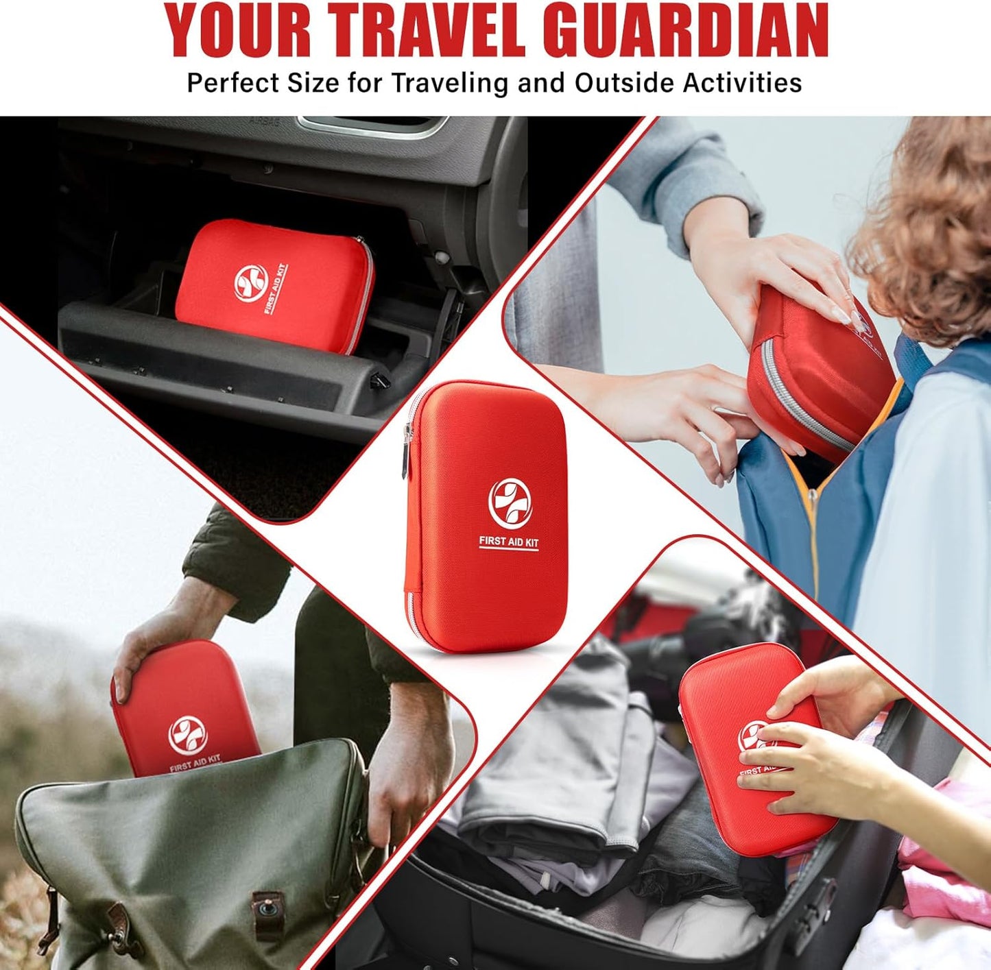 Portable Waterproof First Aid Kit with Essential Emergency Medical Supplies for Home, Travel, Camping, Hiking, Sports, College Dorms - Compact Emergency Medical Kit