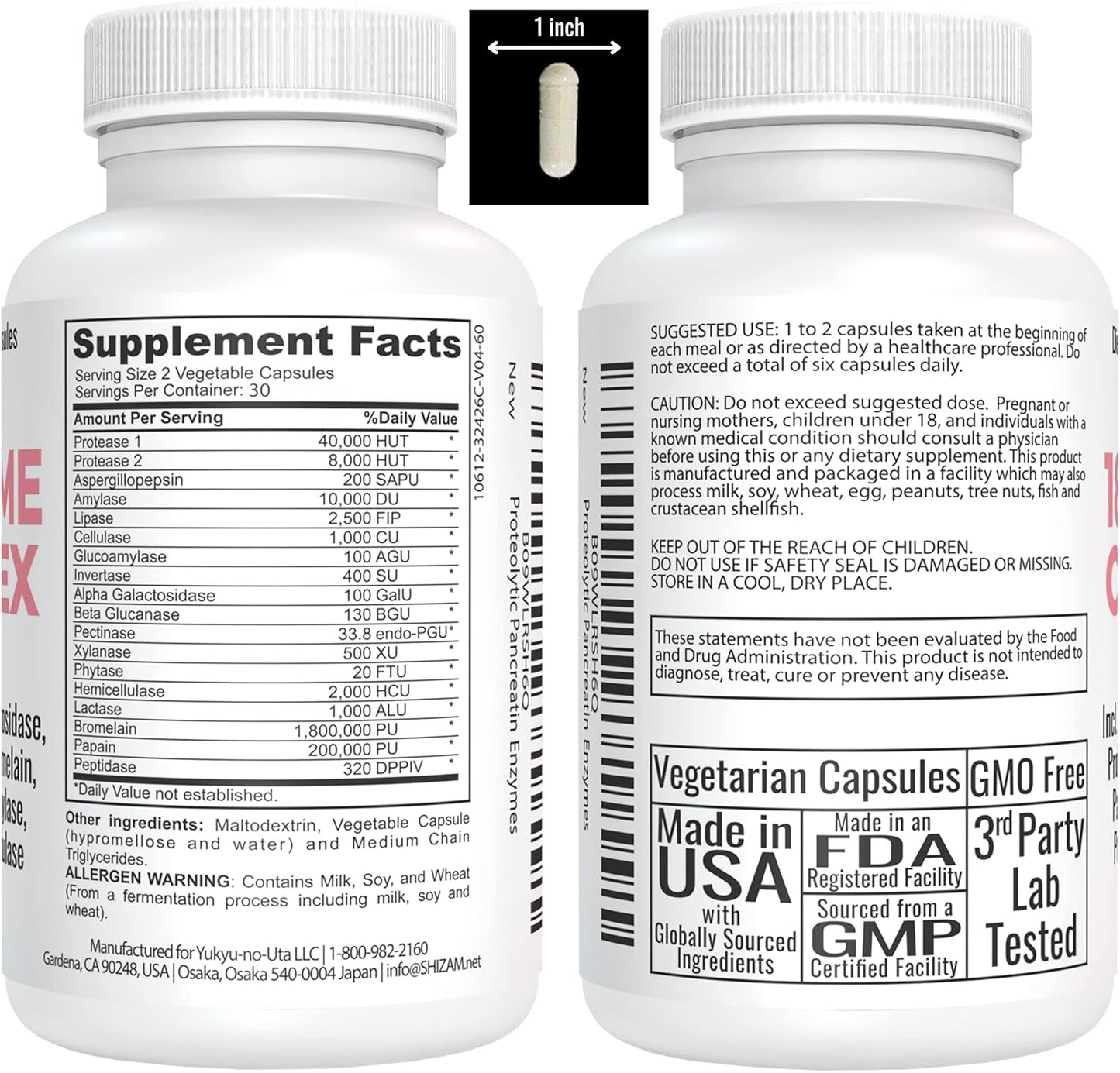 Postbiotic Digestive Enzymes for IBS Relief - Lactose, Alpha-Galactosidase, Pancreatic Amylase, Lipase, Protease, Cellulase, Bromelain, Papain Capsules for Diarrhea, Constipation, Bloating - Supplement