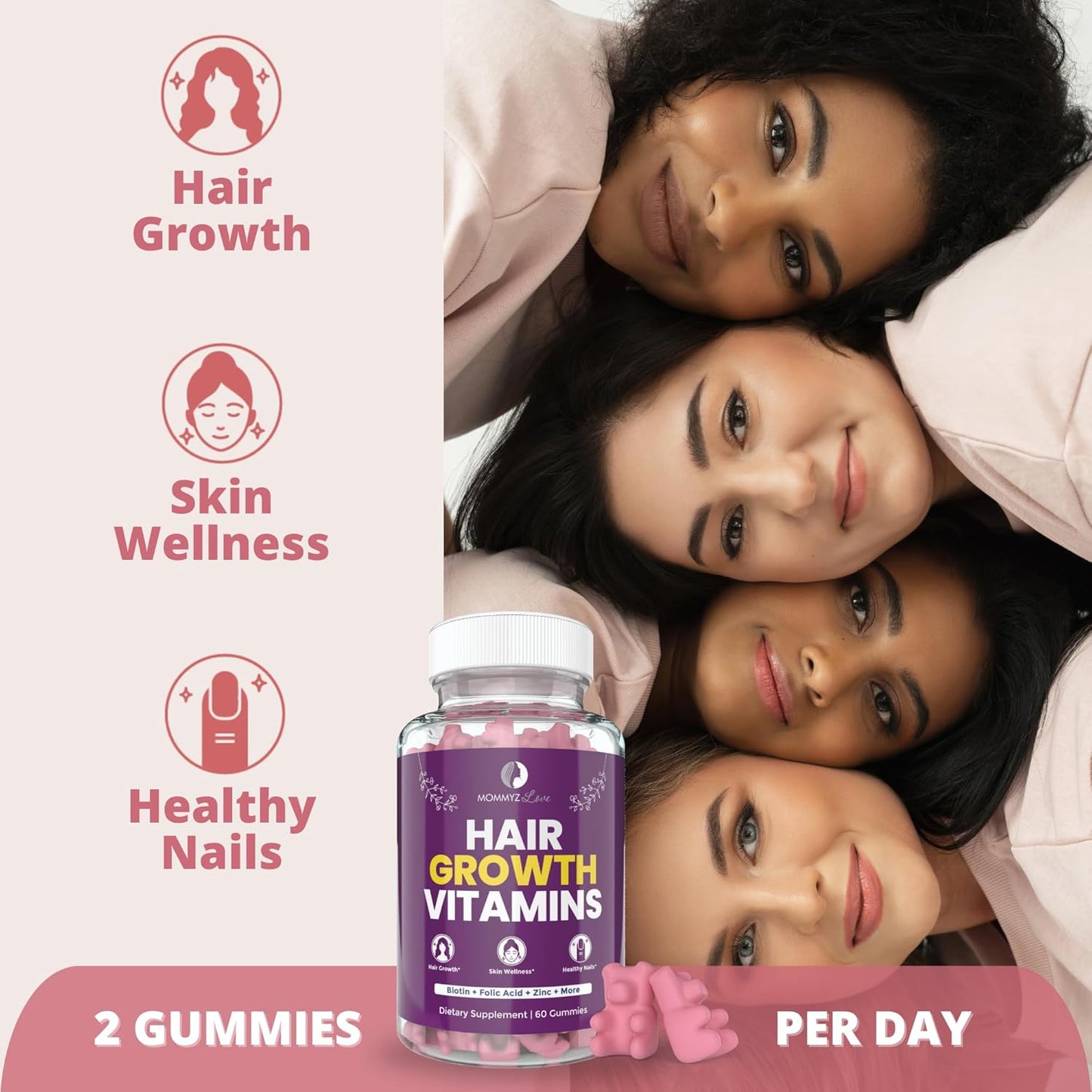 Postpartum Recovery Biotin 5000mcg Gummies for Hair, Skin, and Nails - Boost Growth and Skin Radiance with Mommyz Love Vitamins