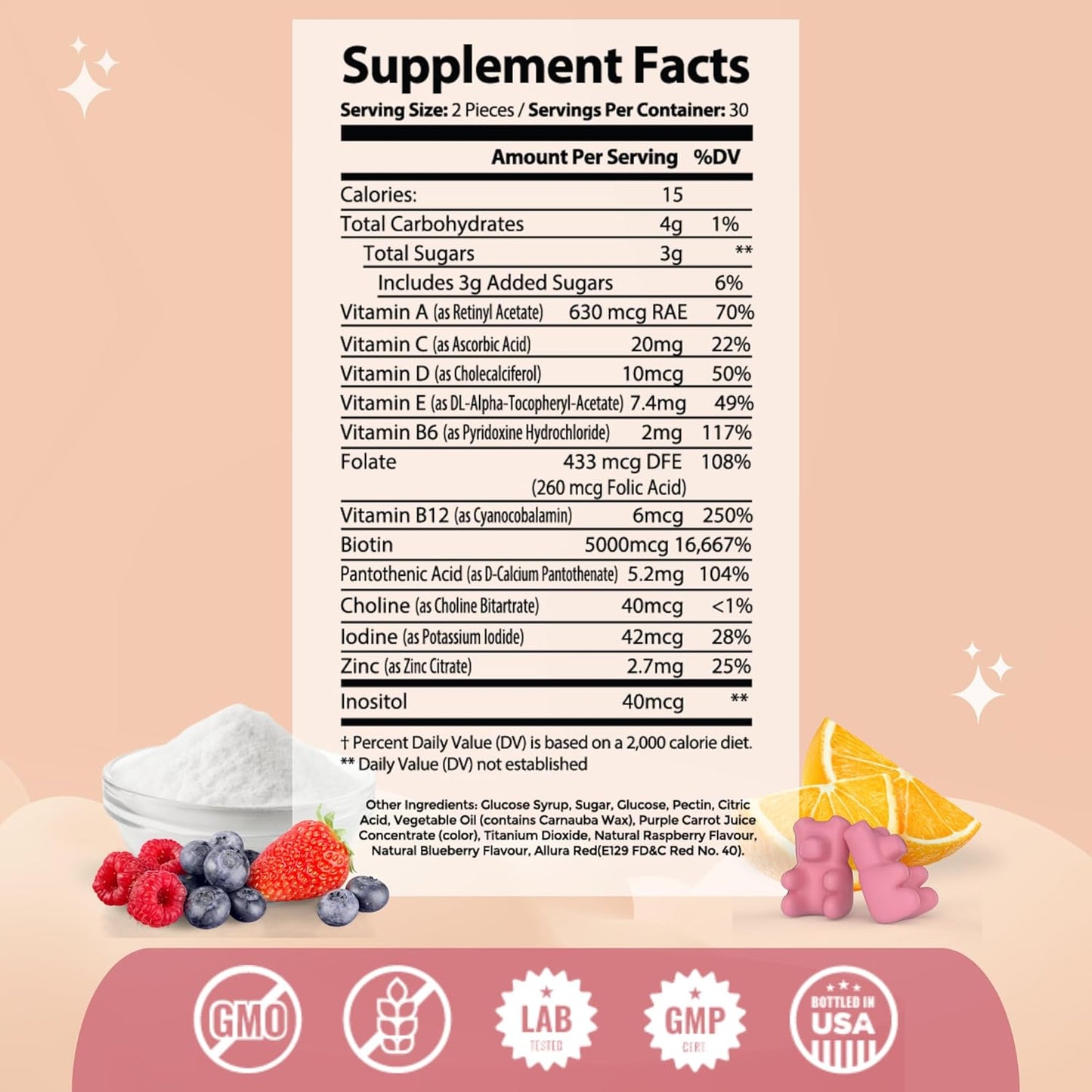 Postpartum Recovery Biotin 5000mcg Gummies for Hair, Skin, and Nails - Boost Growth and Skin Radiance with Mommyz Love Vitamins