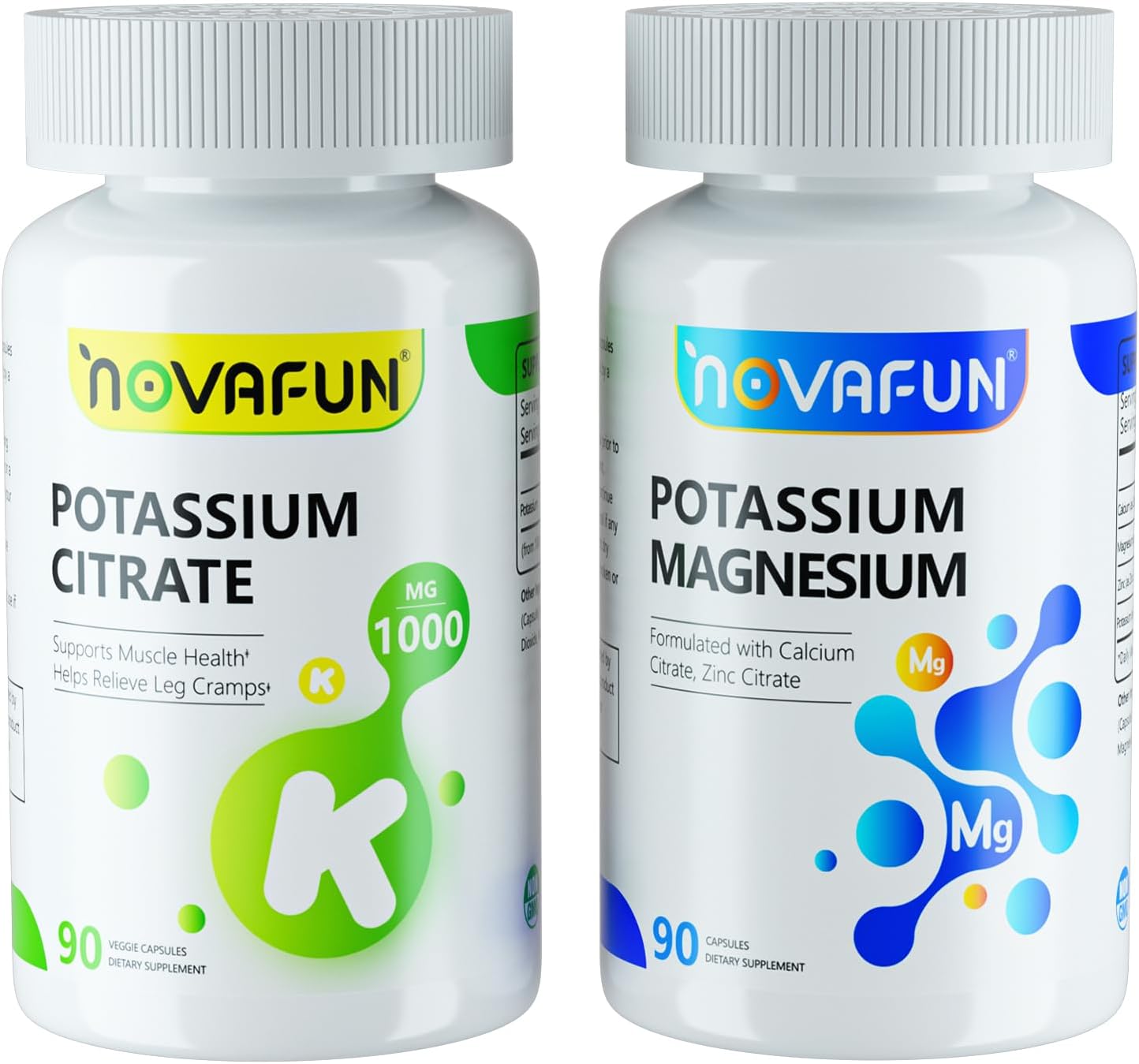 Potassium Citrate 1000mg & Potassium Magnesium with Calcium Zinc Supplements Bundle for Heart, Bone, Muscle Health - Novafun