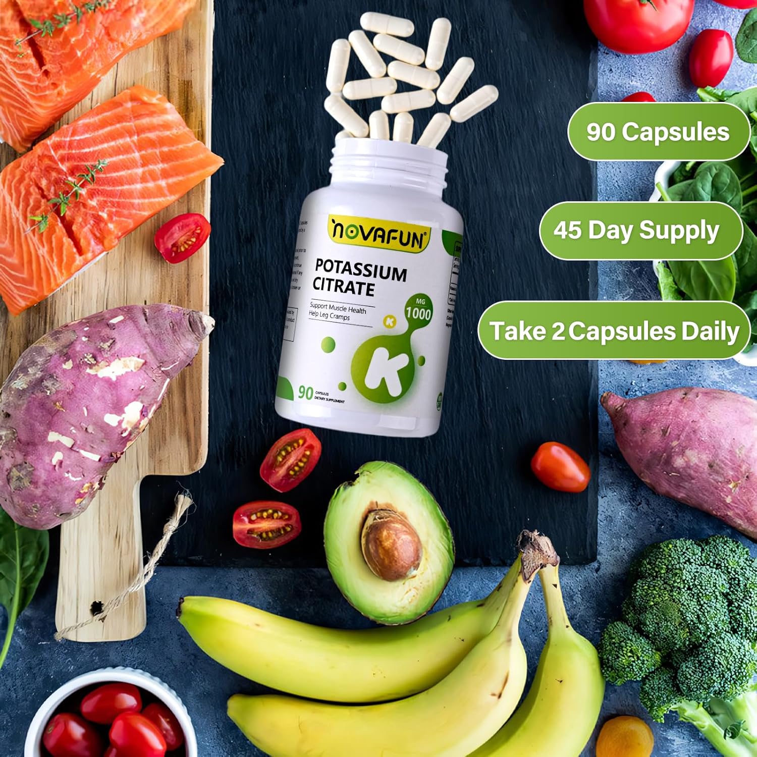 Potassium Citrate 1000mg & Potassium Magnesium with Calcium Zinc Supplements Bundle for Heart, Bone, Muscle Health - Novafun