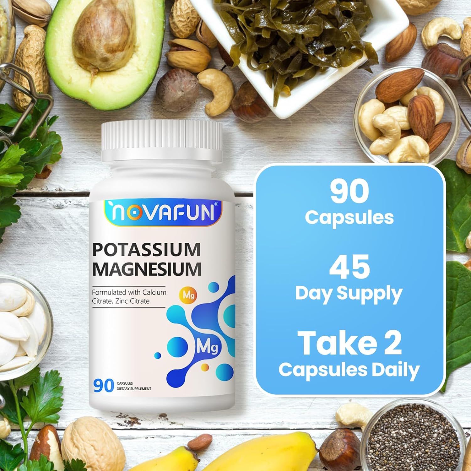 Potassium Citrate 1000mg & Potassium Magnesium with Calcium Zinc Supplements Bundle for Heart, Bone, Muscle Health - Novafun