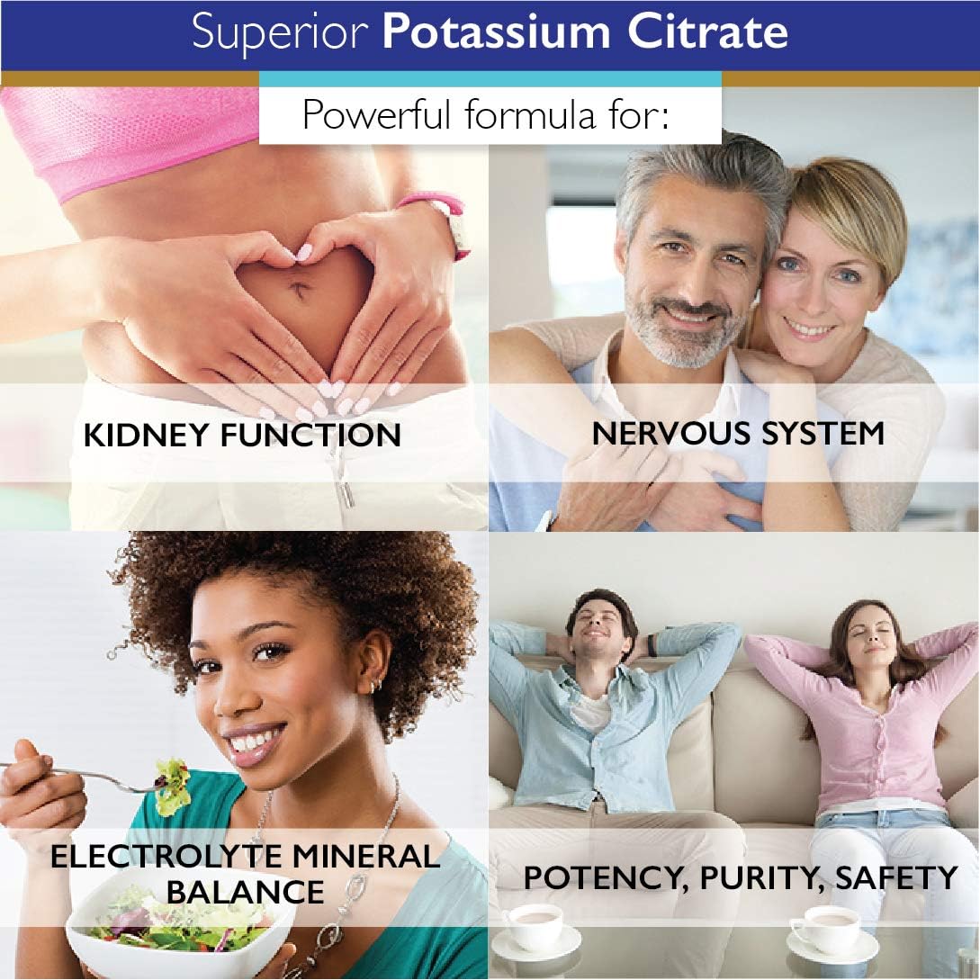 Potassium Citrate NonGMO Supplement - 100 mg Dosage, 120 Capsules - Supports Kidney Function & Mineral Balance for Overall Health by Superior Labs