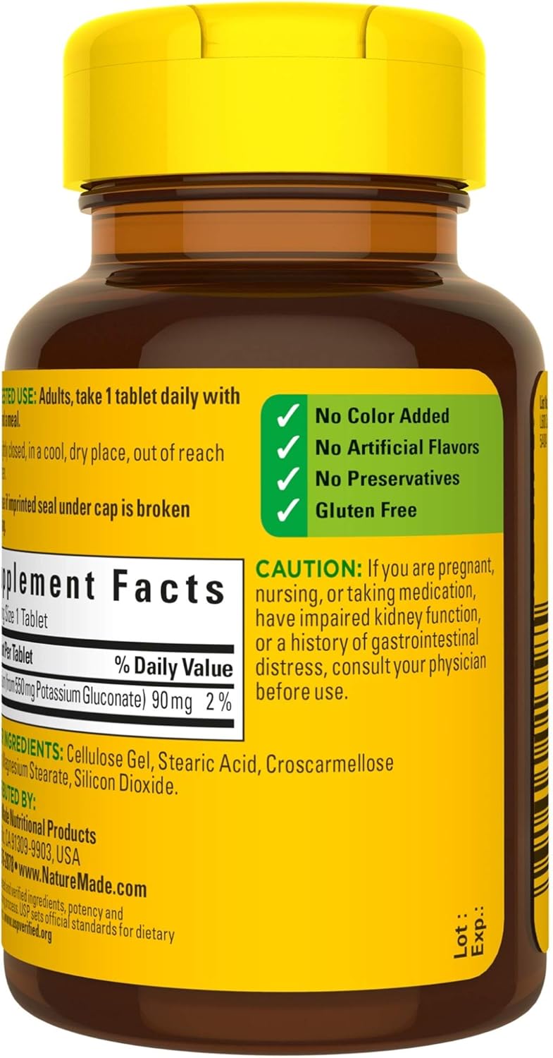 Potassium Gluconate 550mg Dietary Supplement for Heart Support - 200 Tablets, 100 Day Supply