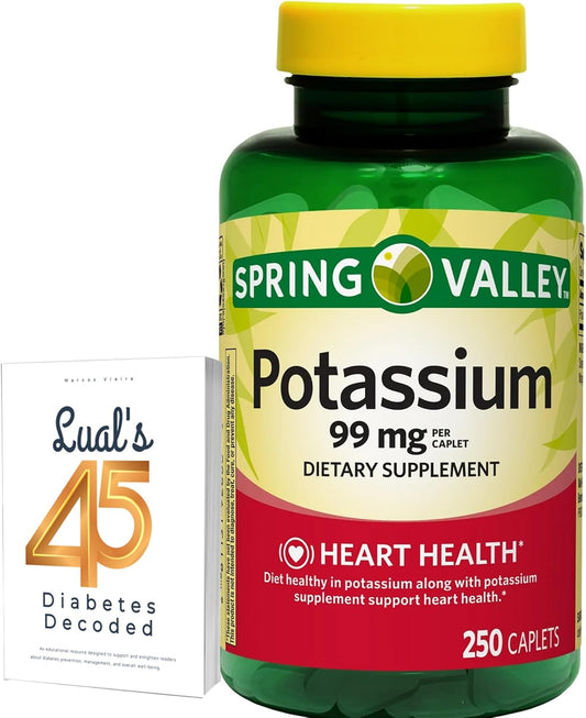 Potassium Gluconate Caplets 99mg | Premium Potassium Supplement | Potasio y Magnesio | 250 ct Bundle with Lual's Diabetes Decoded