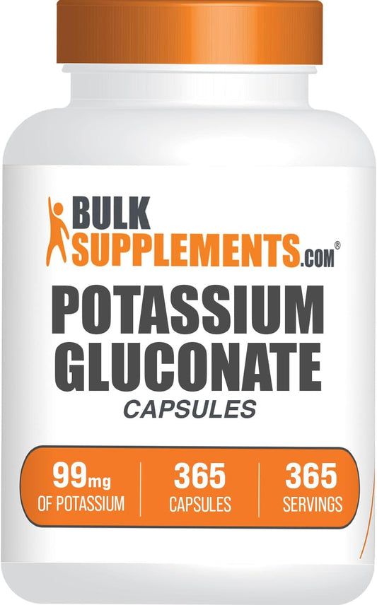 Potassium Gluconate Capsules 99mg - Gluten Free Potassium Supplement - 365 Capsules - BulkSupplements.com