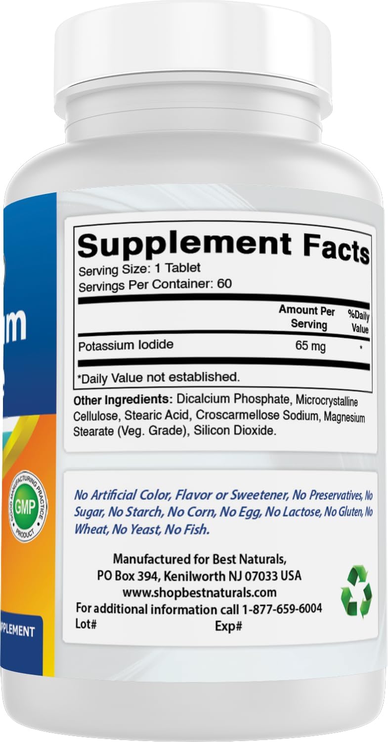 Potassium Iodide 65mg Tablets - Best Natural Dietary Supplement, 60 Count Pack of 1