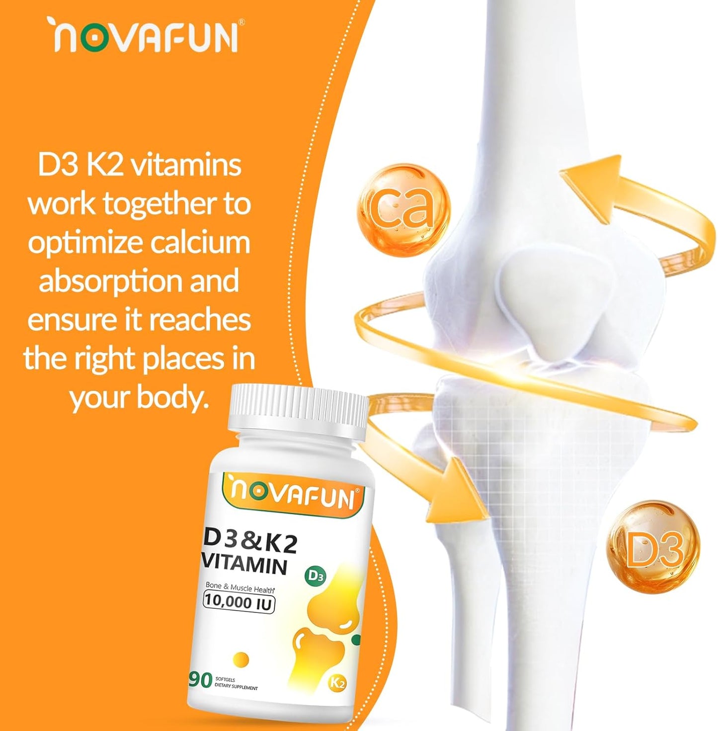 Potassium Magnesium Calcium Zinc D3 K2 Vitamin Bundle for Heart, Bone, Muscle Health by Novafun