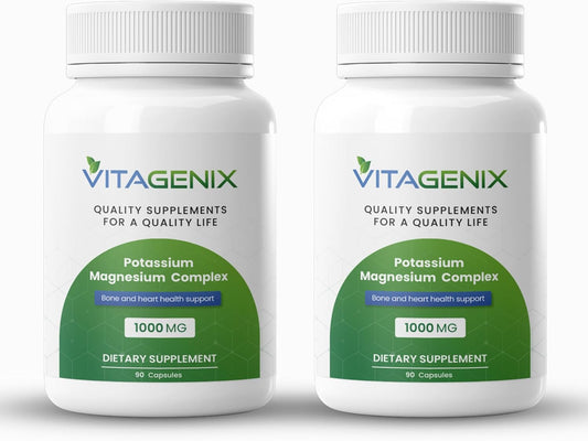 Potassium Magnesium Complex Supplement - High Absorption Blend for Muscle, Bone & Heart Health - Non-GMO Formula (Pack of 2)