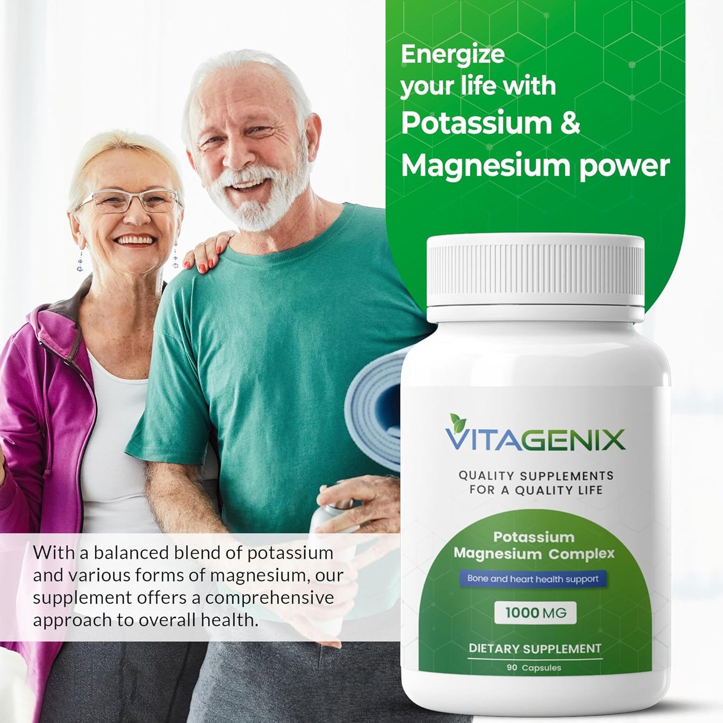 Potassium Magnesium Complex Supplement - High Absorption Blend for Muscle, Bone & Heart Health - Non-GMO Formula (Pack of 2)
