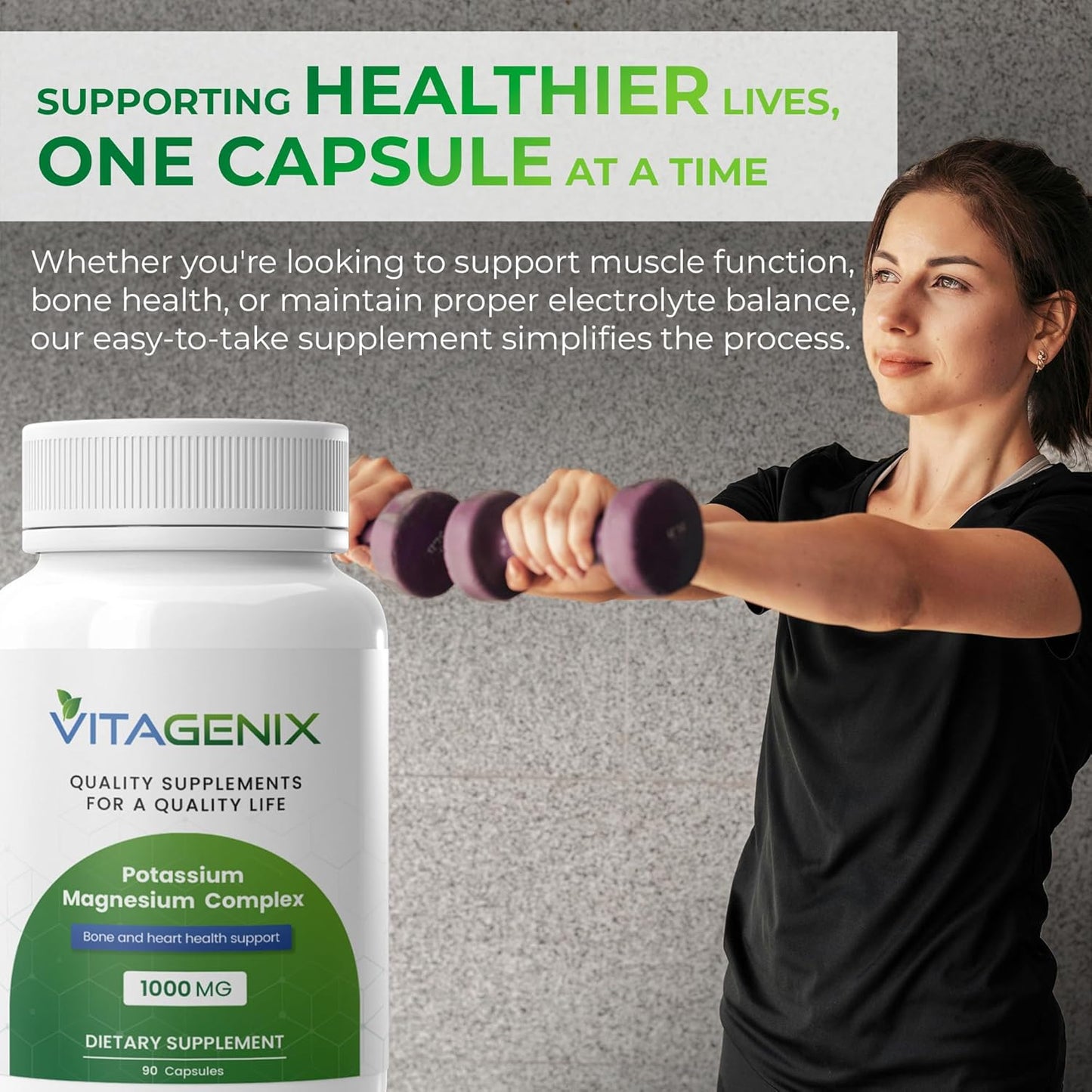 Potassium Magnesium Complex Supplement - High Absorption Blend for Muscle, Bone & Heart Health - Non-GMO Formula (Pack of 2)