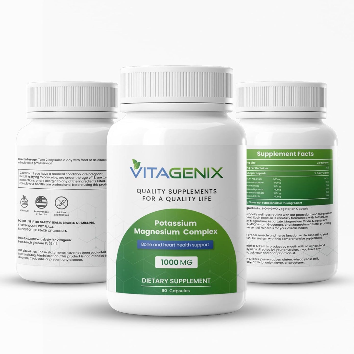 Potassium Magnesium Complex Supplement for Muscle, Bone, and Heart Health - High Absorption Blend of Aspartate, Oxide, Glycinate, Gluconate, and Citrate - Non GMO - 1 Pack