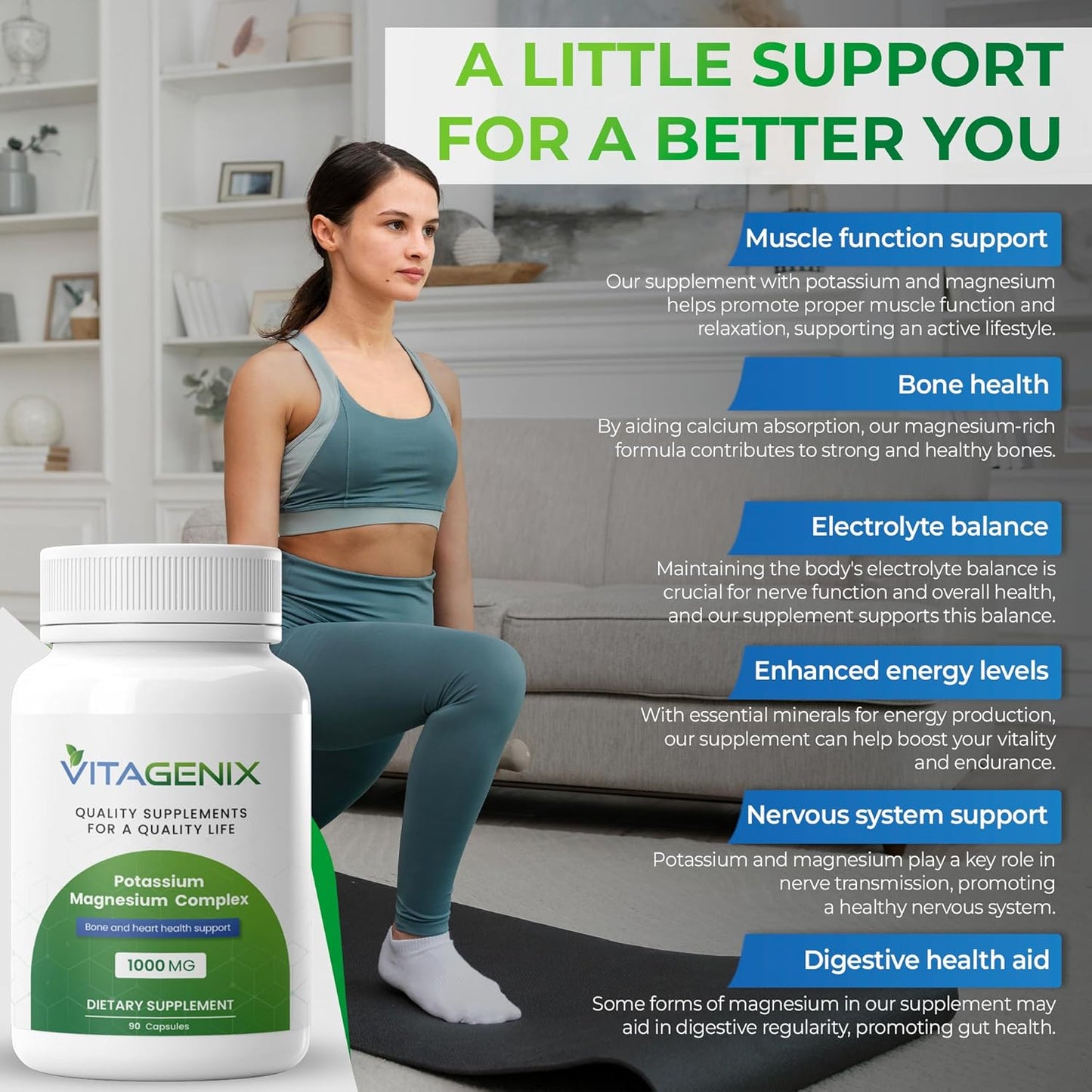 Potassium Magnesium Complex Supplement for Muscle, Bone, and Heart Health - High Absorption Blend of Aspartate, Oxide, Glycinate, Gluconate, and Citrate - Non GMO - 1 Pack