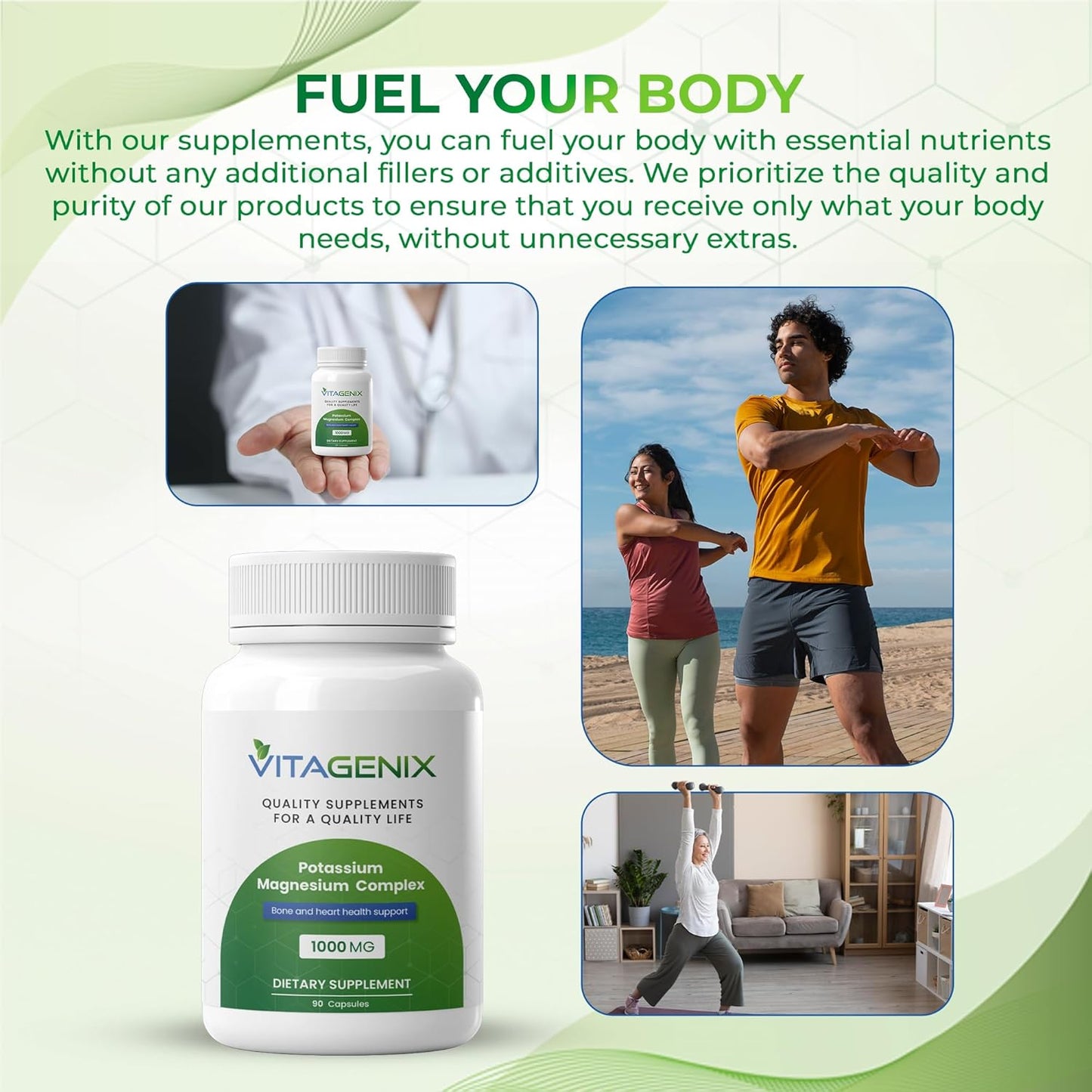 Potassium Magnesium Complex Supplement for Muscle, Bone, and Heart Health - High Absorption Blend of Aspartate, Oxide, Glycinate, Gluconate, and Citrate - Non GMO - 1 Pack