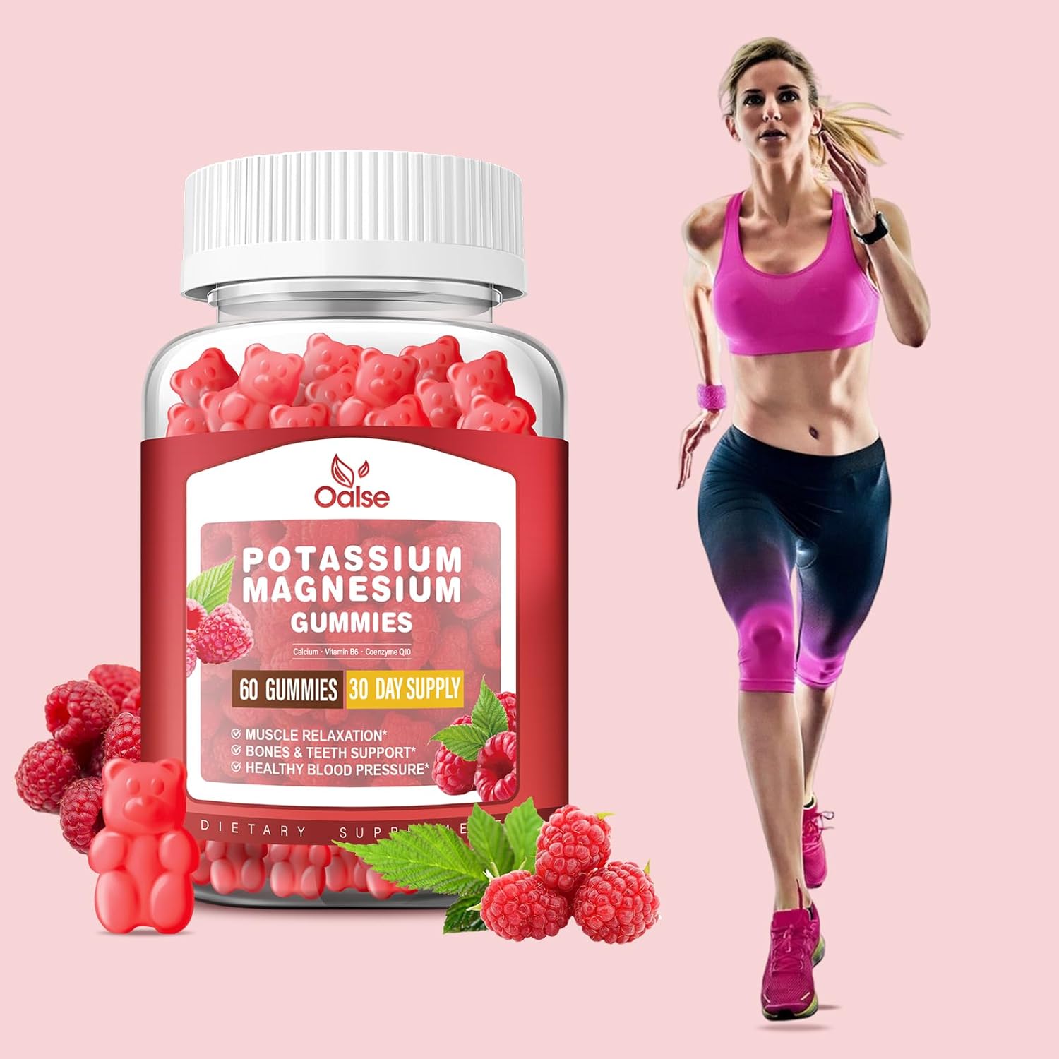 Potassium Magnesium Gummies for Adults and Kids with High Absorption, Raspberry Flavor, Chewable Supplements - BoostGo Australia
