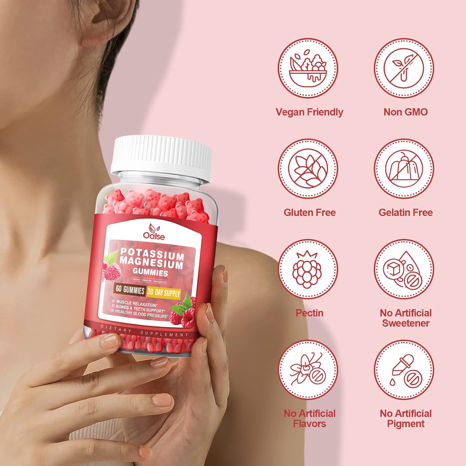 Potassium Magnesium Gummies for Adults and Kids with High Absorption, Raspberry Flavor, Chewable Supplements - BoostGo Australia