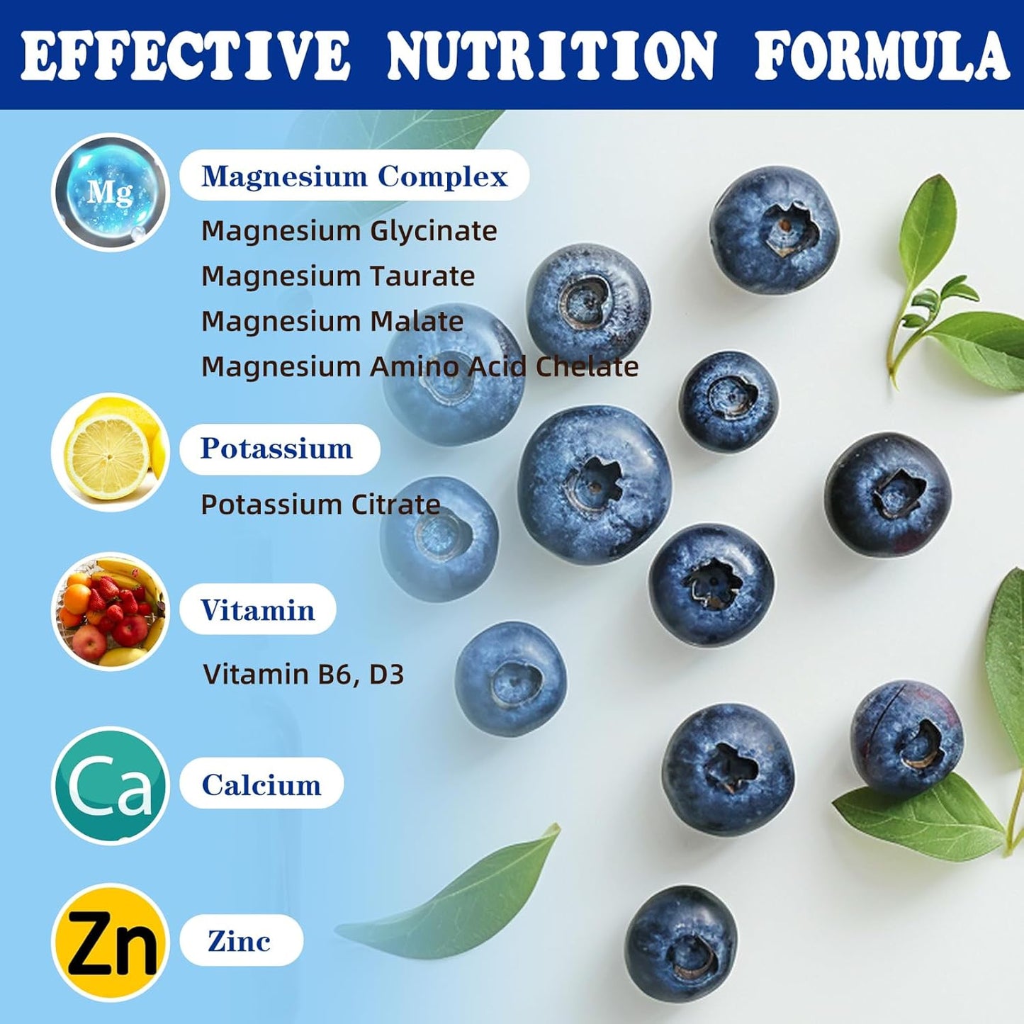 Potassium Magnesium Liquid Drops Supplement with Calcium, Zinc, Vitamin B6 & D3 - Energy, Bone, Muscle Support - 2 Fl oz