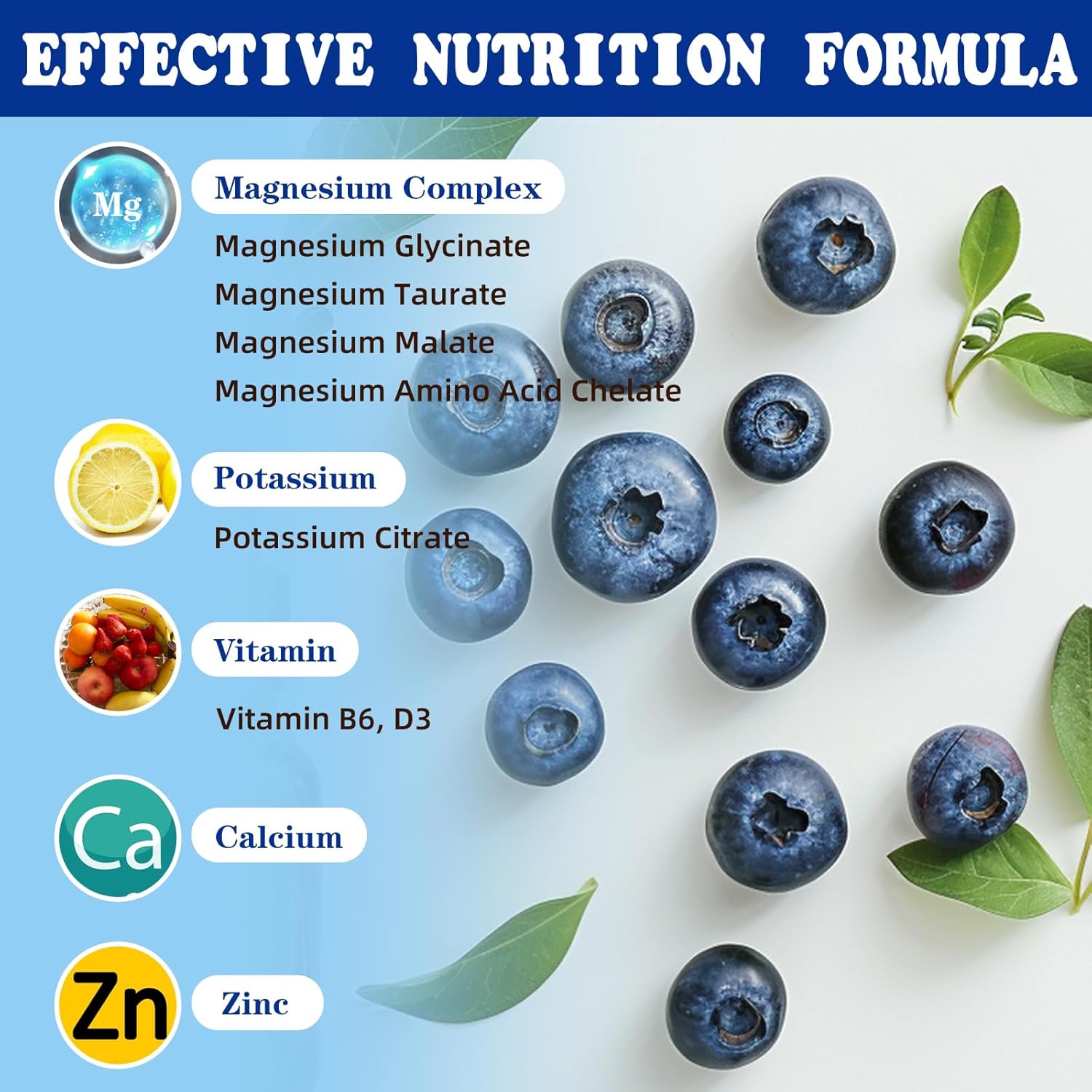 Potassium Magnesium Liquid Drops Supplement with Calcium, Zinc, Vitamin B6 & D3 - Energy, Bone, Muscle Support - 2 Fl oz