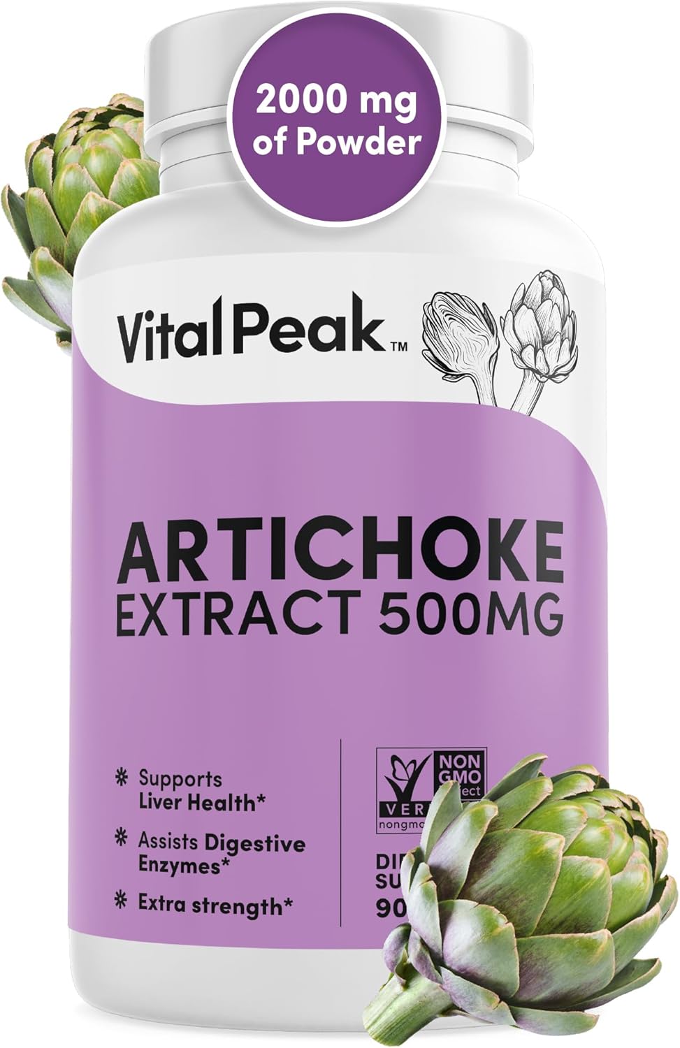 Potent 500mg Artichoke Leaf Extract Capsules - Natural Supplement for Vital Peak Health - 60 Capsules