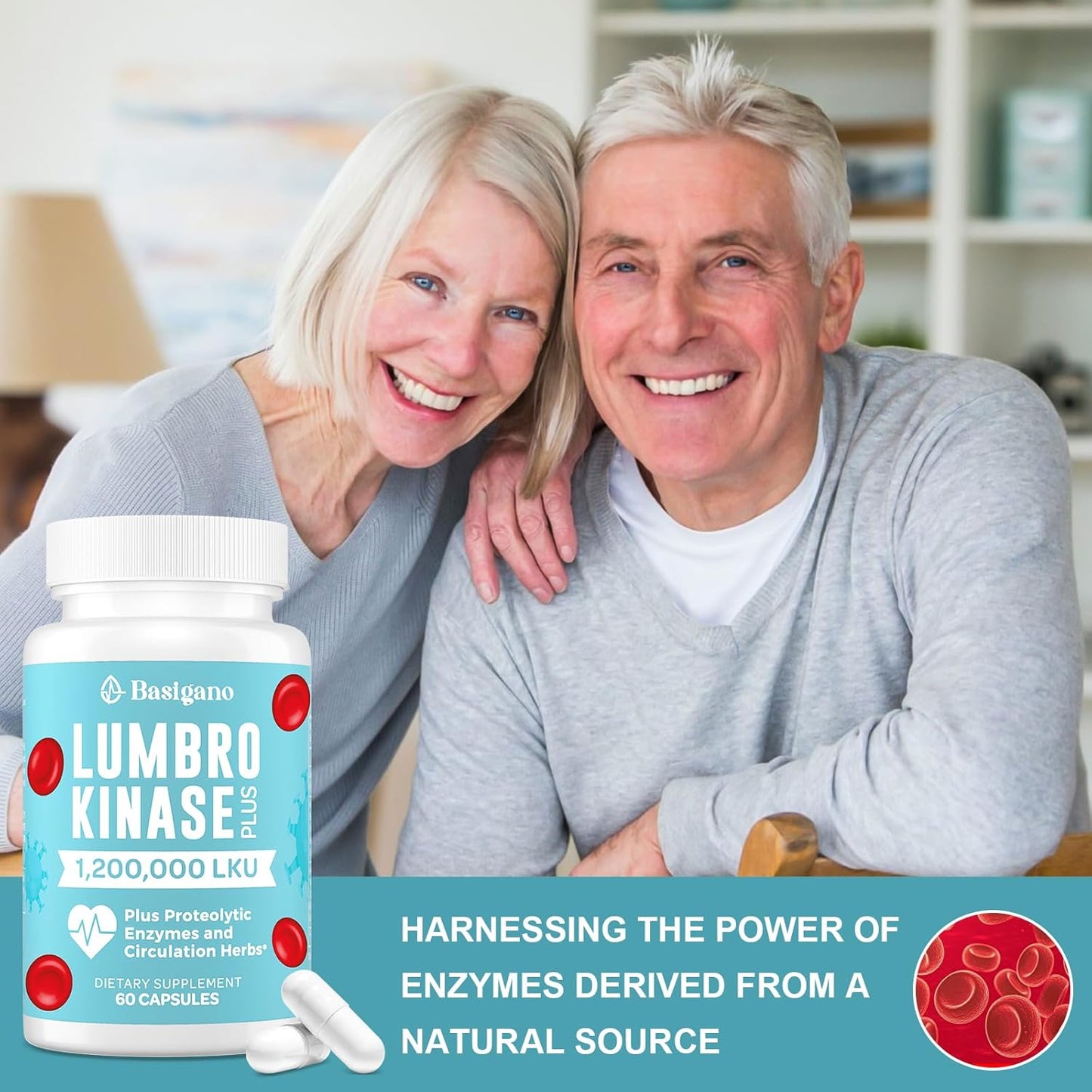 Potent Basigano Lumbrokinase Supplement 120mg Capsules - 1.2 Million LKU, Herbal Blend & Proteolytic Enzymes