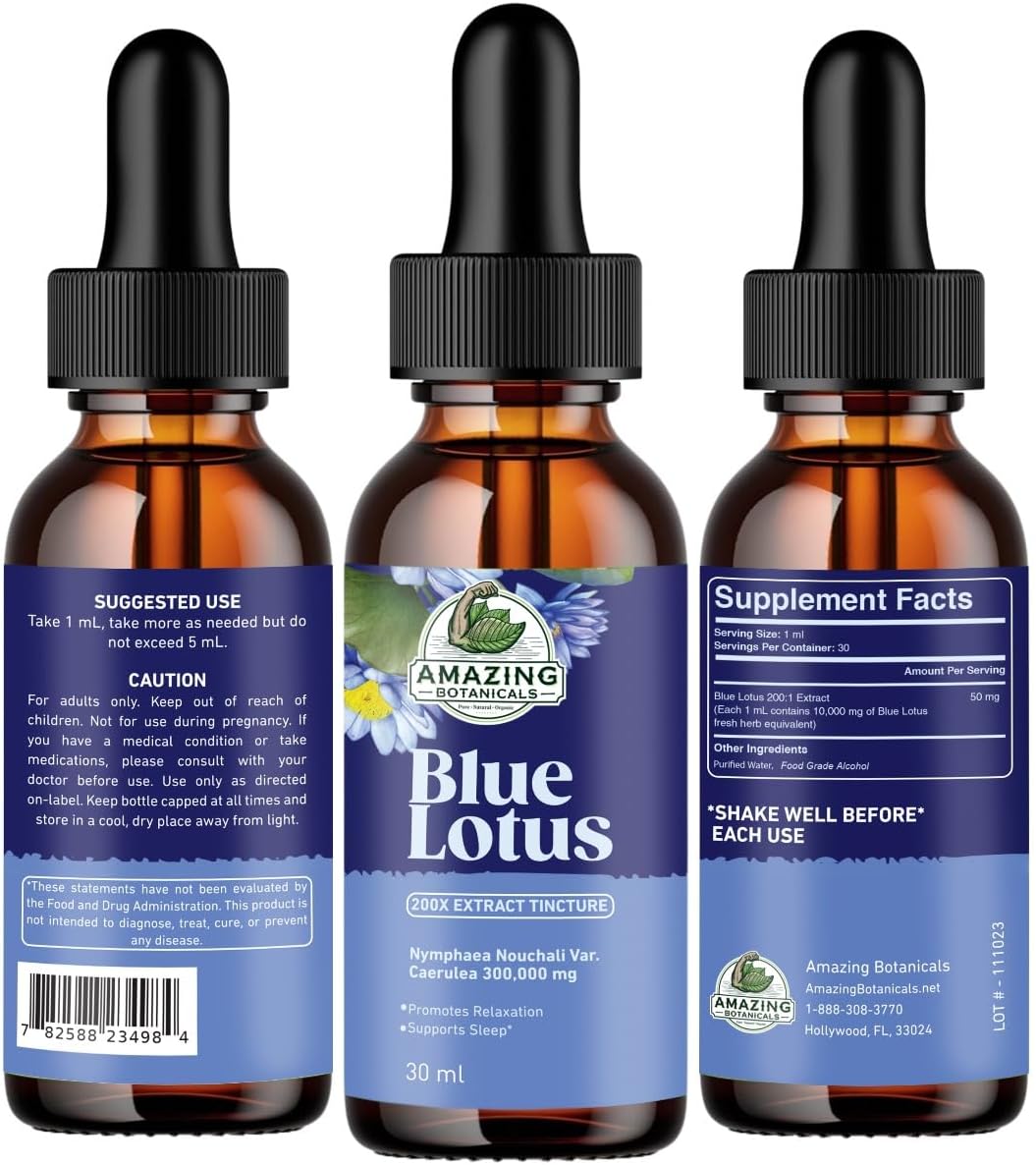 Potent Blue Lotus 200X Extract Tincture - 300,000mg Strength - 1oz / 30ml Bottle - Amazing Botanicals