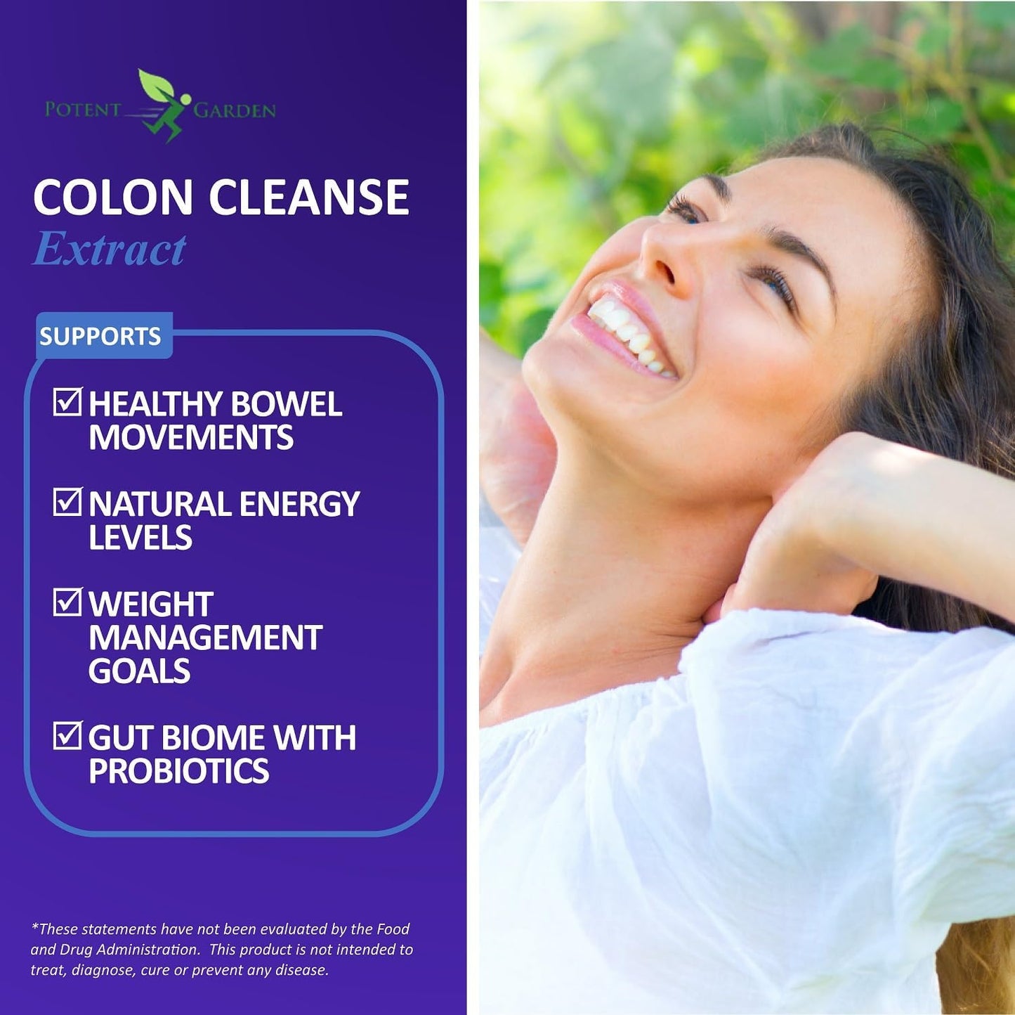 Potent Garden 15-Day Colon Cleanse & Detox for Digestive Health - Fiber, Herbs & Probiotics for Energy Support - 30 Capsules