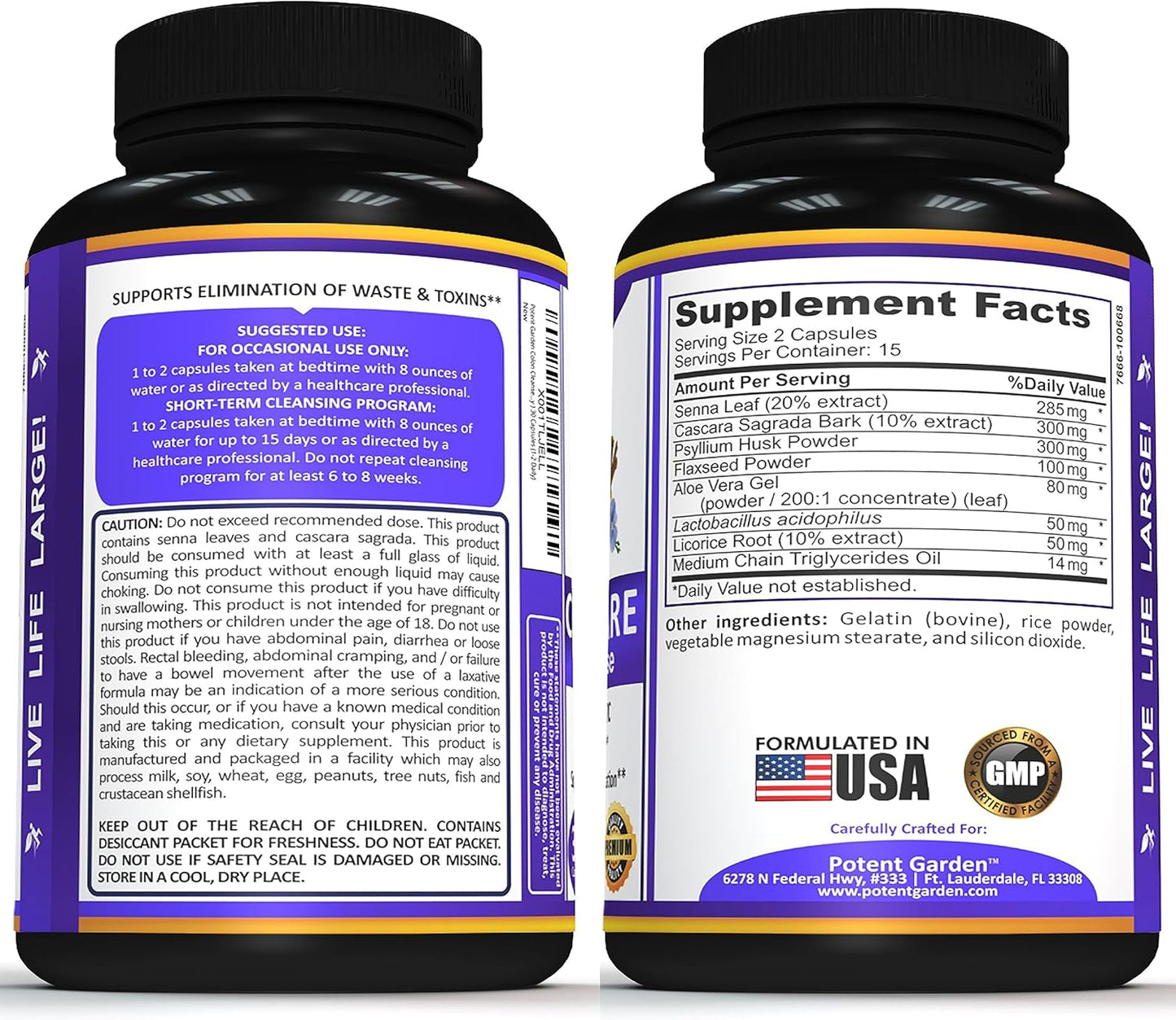 Potent Garden 15-Day Colon Cleanse & Detox for Digestive Health - Fiber, Herbs & Probiotics for Energy Support - 30 Capsules