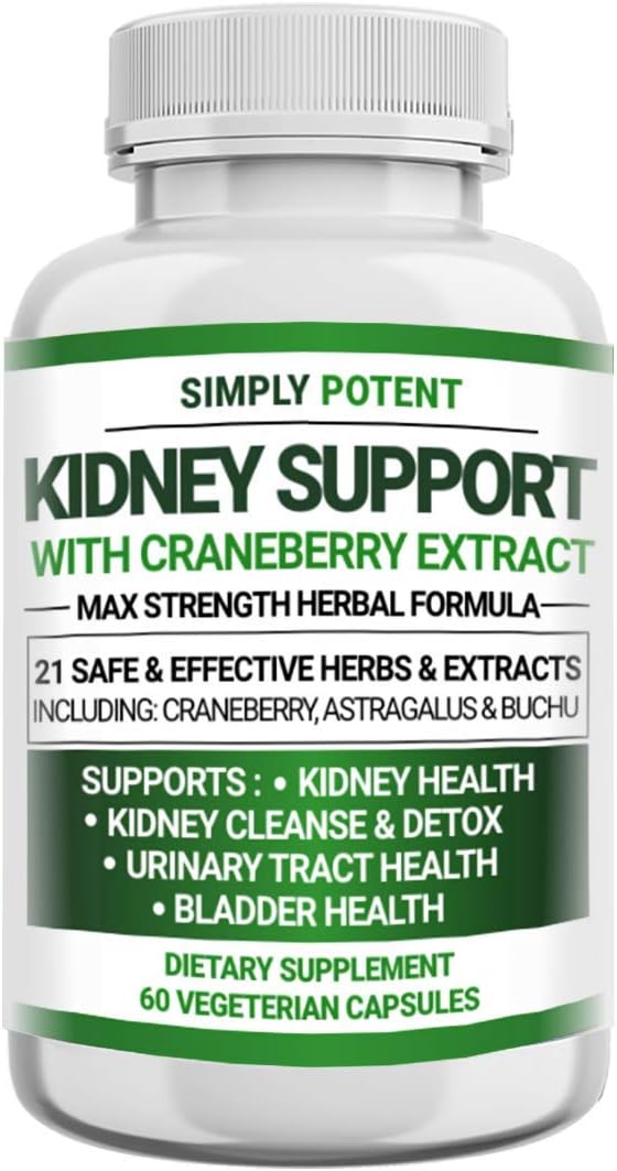 Potent Kidney Support Supplement with 21 Herbs for Health & Repair - Kidney Cleanse Detox Formula with Cranberry, Astragalus, Juniper - 60 Capsules