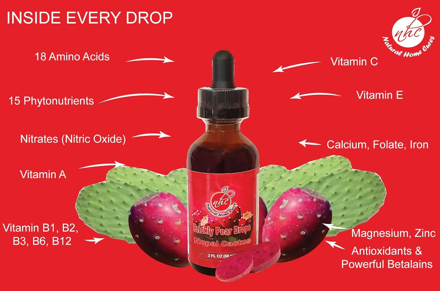 Potent Natural Home Cures Prickly Pear Cactus Extract (Nopal Cactus Supplement) - Bioavailable Tincture with Powerful Betalains - 2oz Bottle