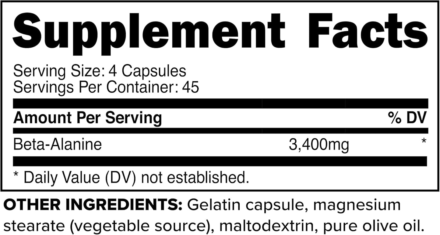 Potent Primaforce Beta Alanine Capsules - 3,400mg, 180 Capsules (45 Servings)