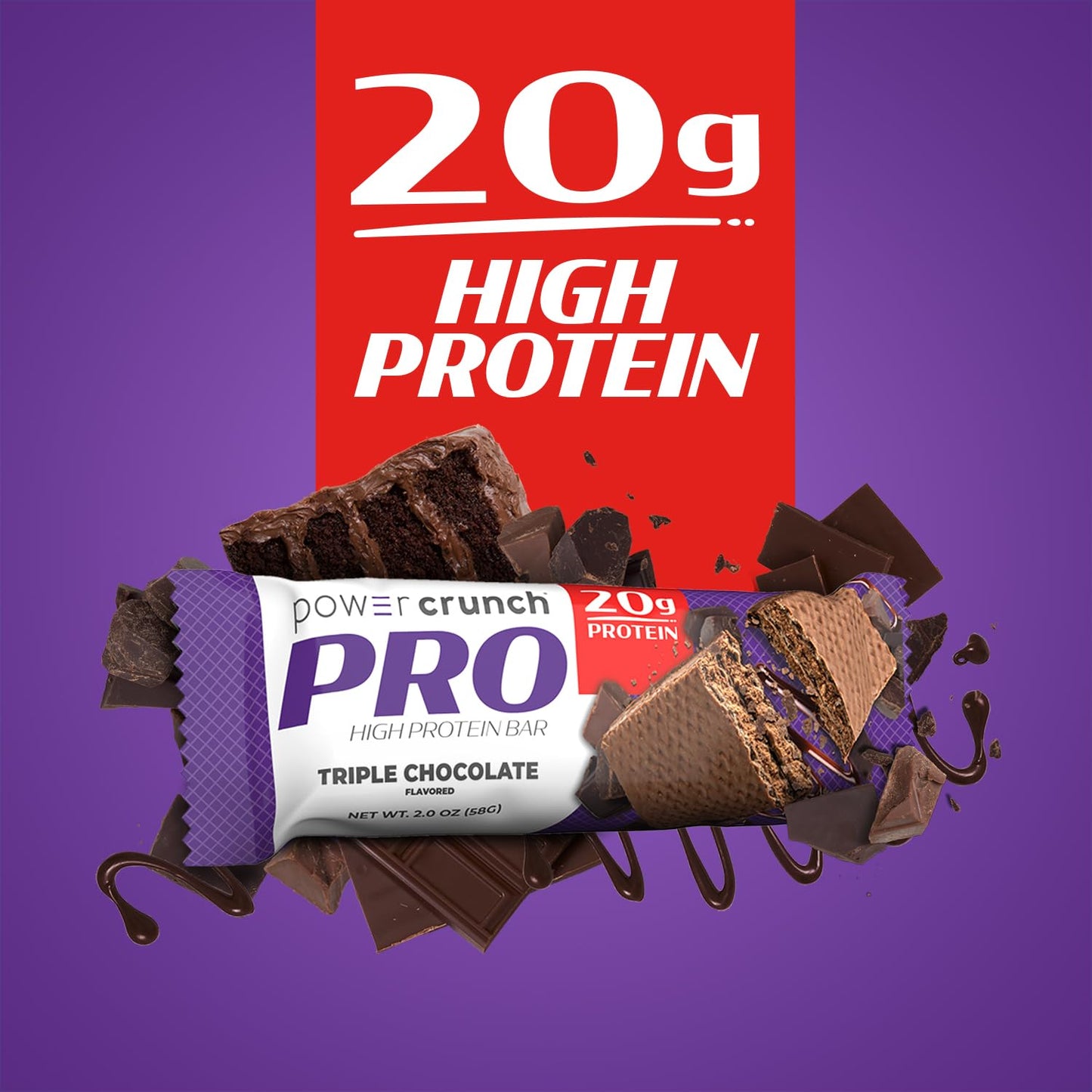 Power Crunch PRO Triple Chocolate High Protein Wafer Bars, 2.0 oz (4 Count) - Delicious Snacks