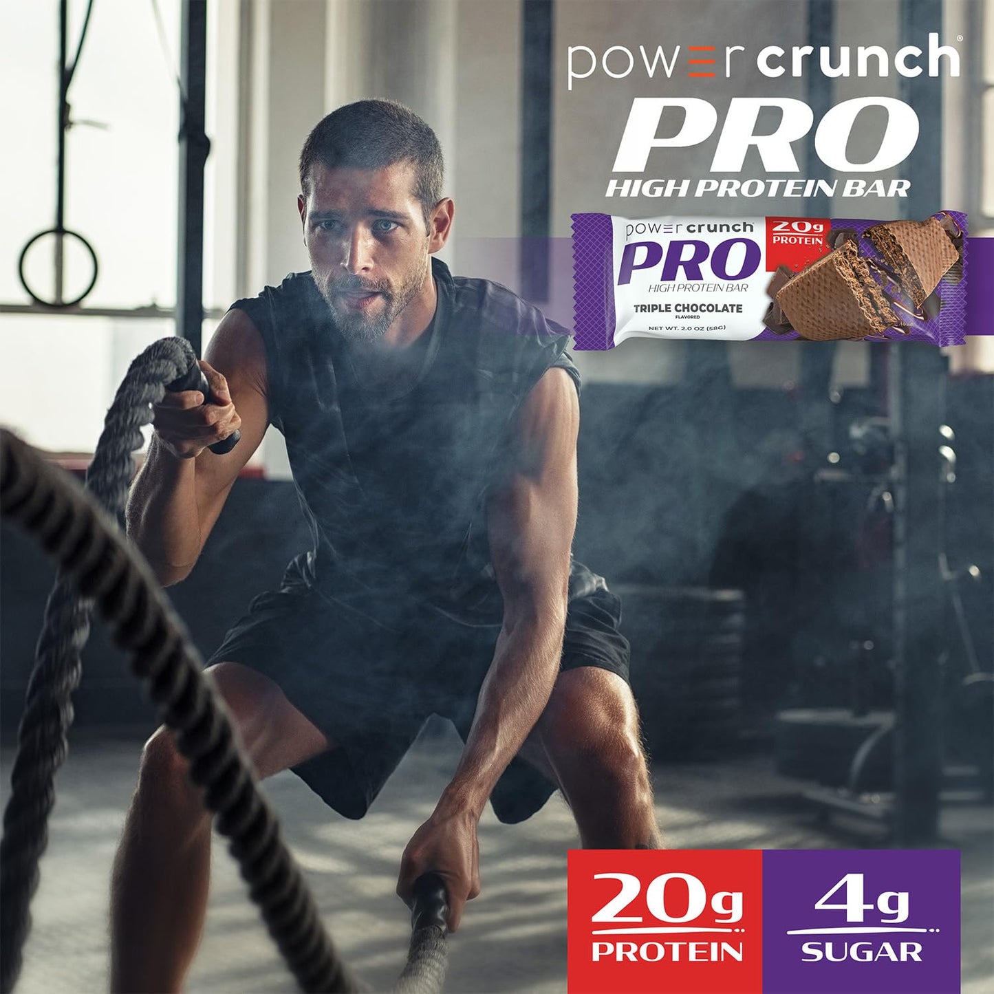 Power Crunch PRO Triple Chocolate High Protein Wafer Bars, 2.0 oz (4 Count) - Delicious Snacks
