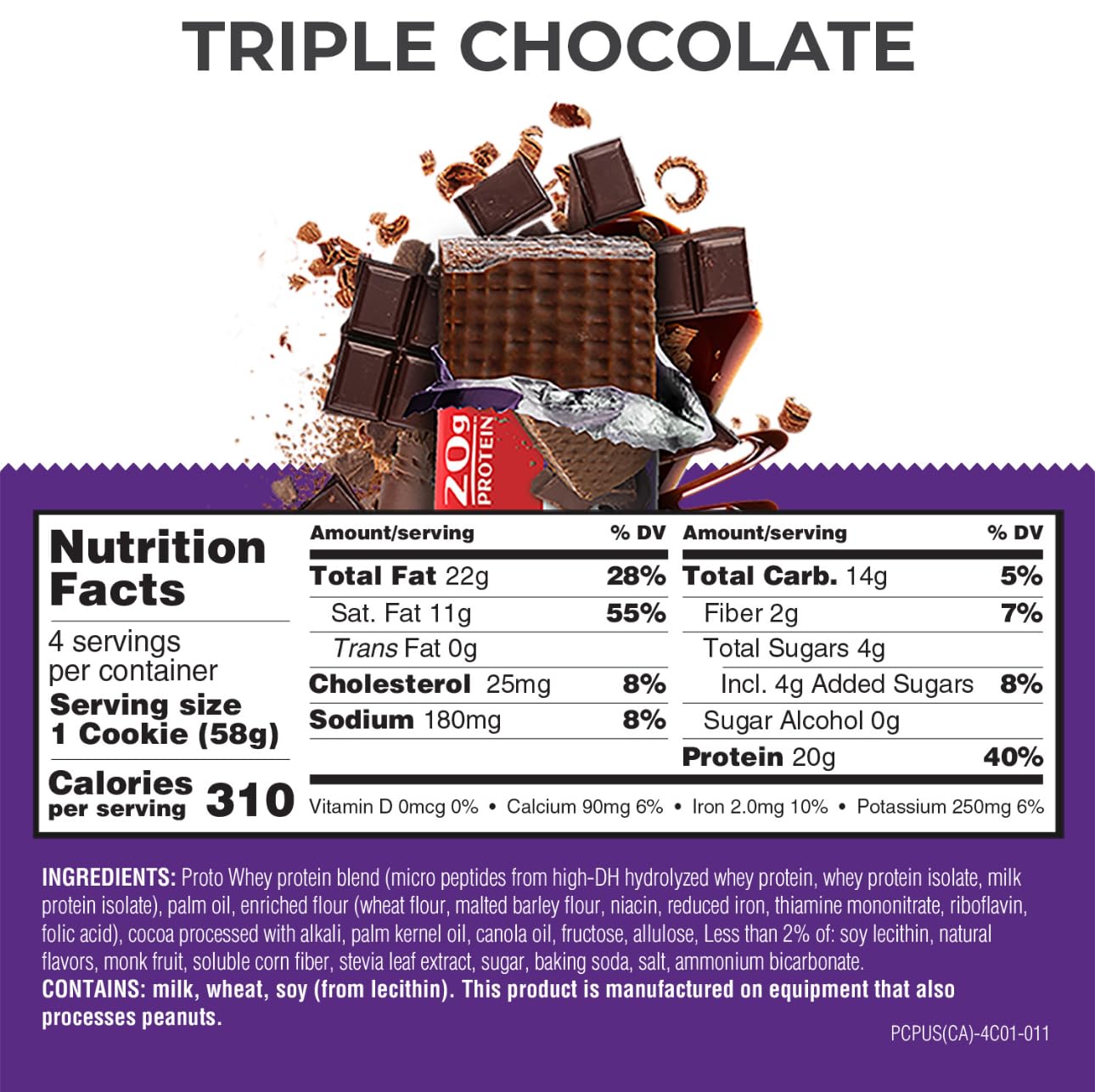 Power Crunch PRO Triple Chocolate High Protein Wafer Bars, 2.0 oz (4 Count) - Delicious Snacks