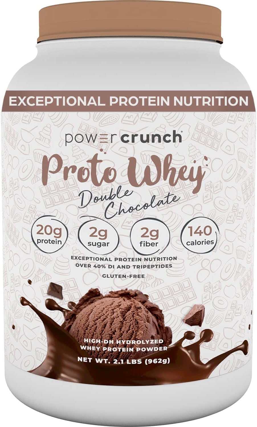 Power Crunch Proto Whey Double Chocolate Protein Powder - 20g Protein, 26 Servings - 2.1 LB Container