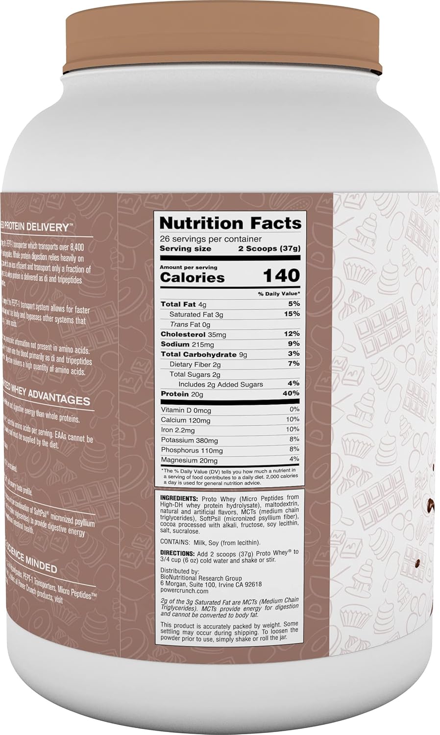 Power Crunch Proto Whey Double Chocolate Protein Powder - 20g Protein, 26 Servings - 2.1 LB Container