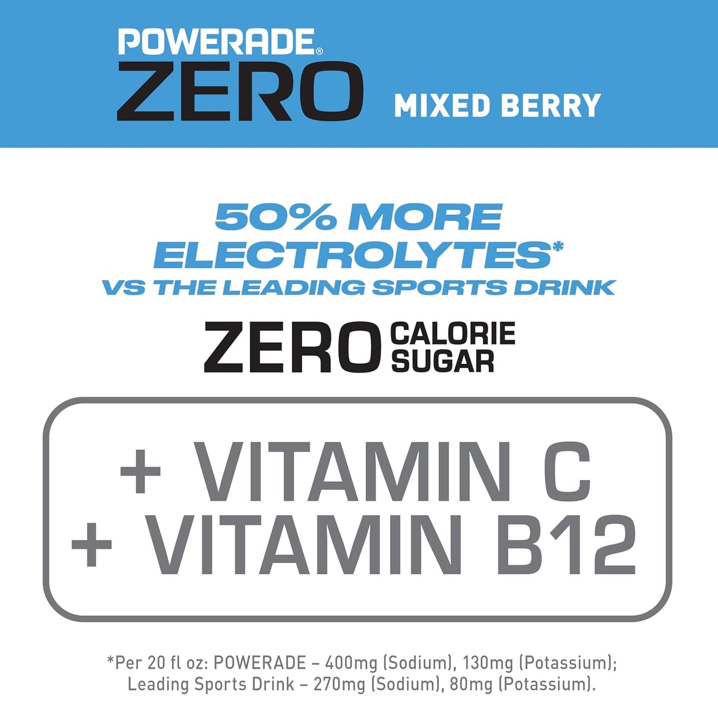 POWERADE Mixed Berry Sports Drink, 20oz (Pack of 24) - Electrolyte Enhanced & Zero Sugar
