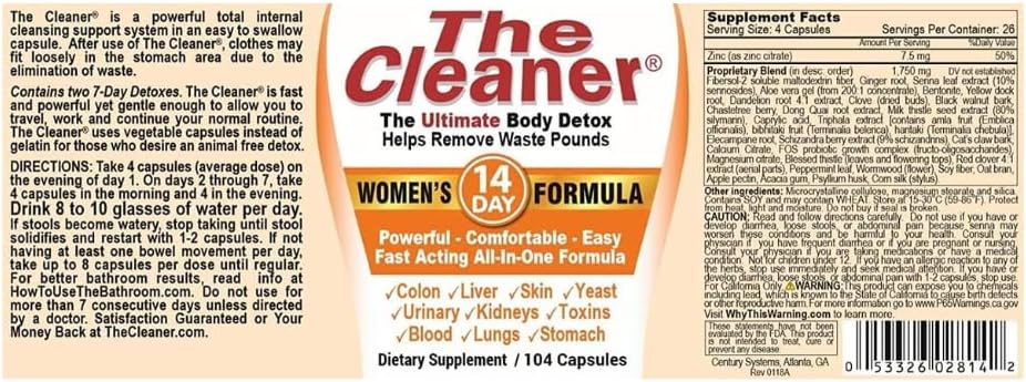 Powerful 14-Day Women's Formula Supplement, 104 Capsules, Fast-Acting and Comfortable Cleanse