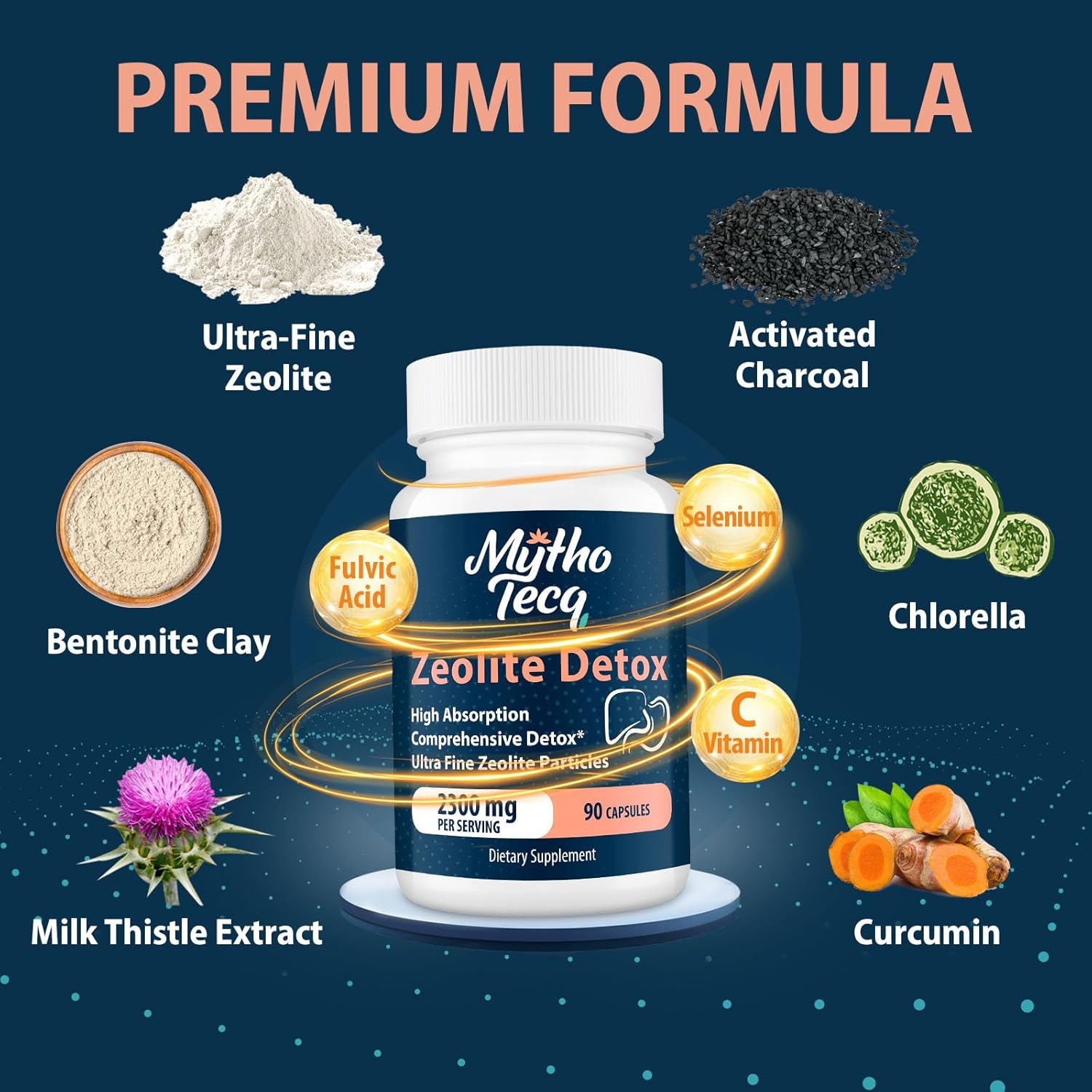 Powerful 2300mg Zeolite Detox Capsules with Activated Charcoal & Bentonite Clay - Full Body, Liver & Gut Cleanse, Heavy Metal Detox - 180 Capsules