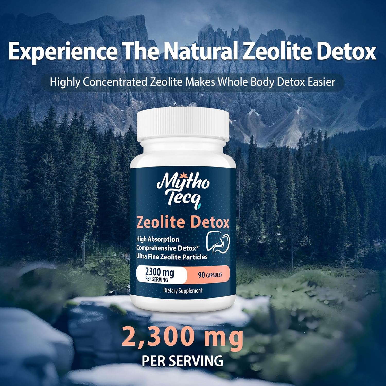 Powerful 2300mg Zeolite Detox Capsules with Activated Charcoal & Bentonite Clay - Full Body, Liver & Gut Cleanse, Heavy Metal Detox - 180 Capsules
