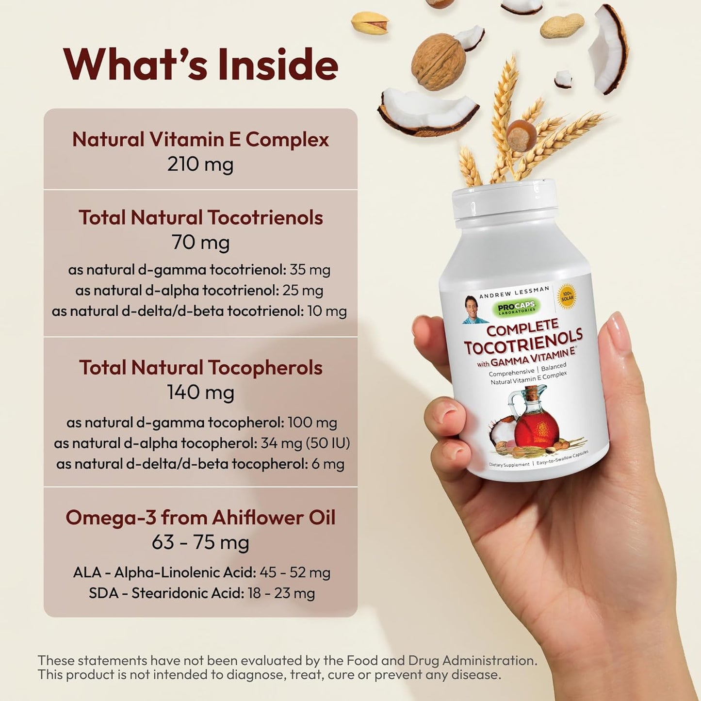 Powerful Antioxidant: Andrew Lessman Complete Tocotrienols with Gamma Vitamin E - 30 Softgels, Eight Vitamin E Forms, No Additives