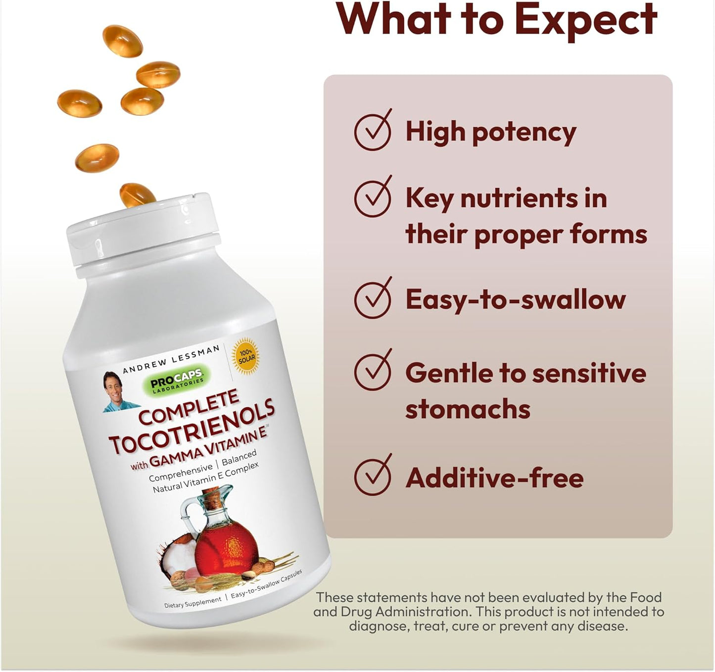 Powerful Antioxidant: Andrew Lessman Complete Tocotrienols with Gamma Vitamin E - 30 Softgels, Eight Vitamin E Forms, No Additives