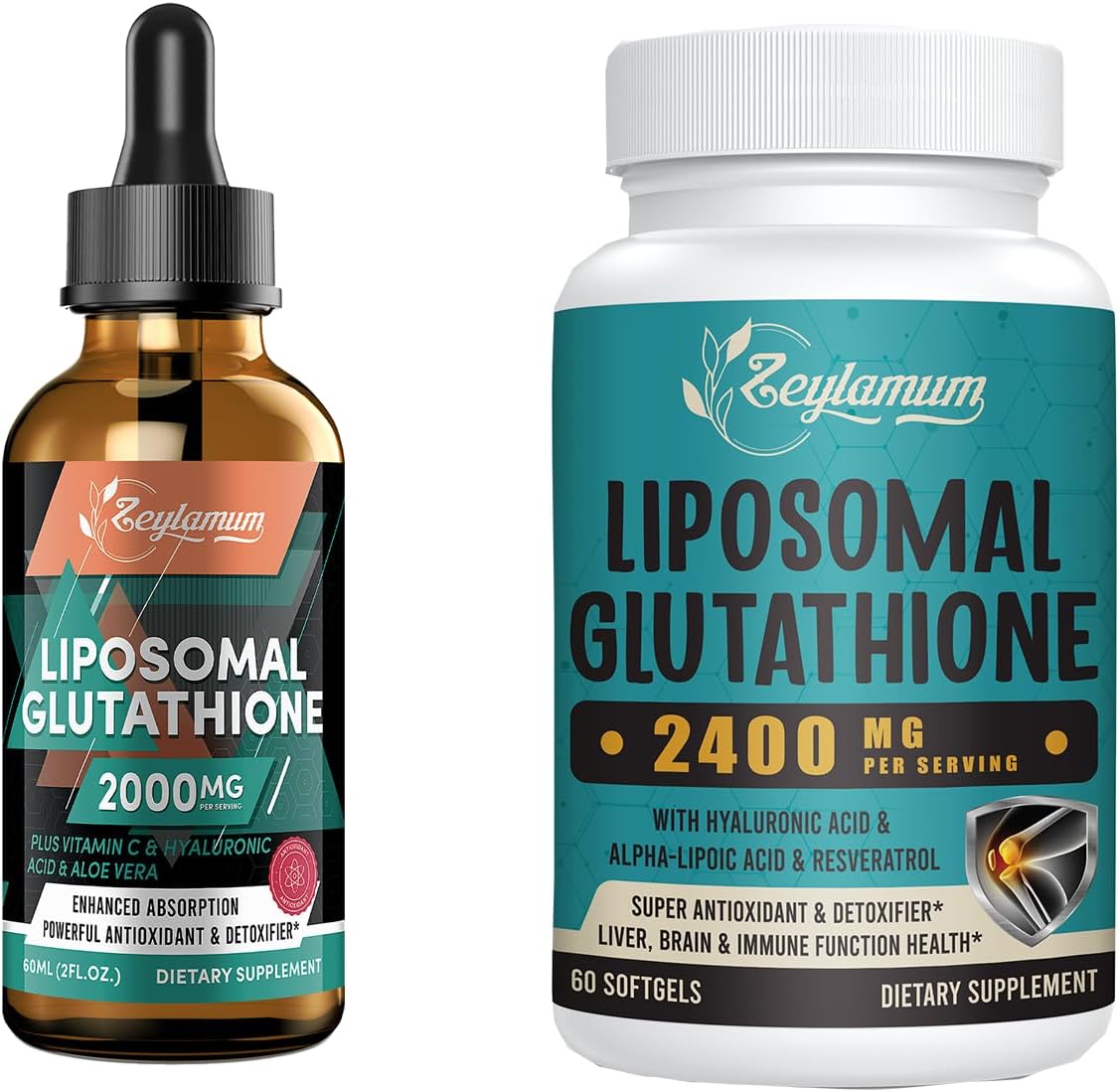 Powerful Antioxidant Liposomal Glutathione Bundle - 2400 MG Capsules & 2000 MG Liquid for Energy Boost, Immune Support, and Aging Defense