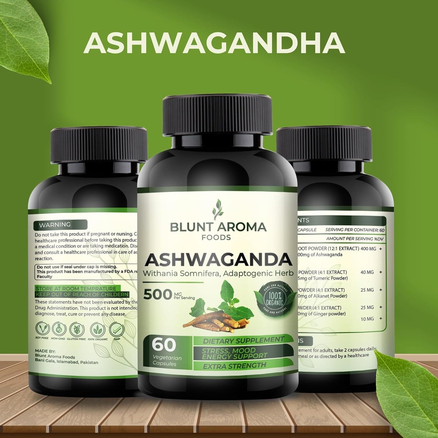 Powerful Ashwagandha Extract Capsules with Ginger, Turmeric, Alkanet Root, and Black Pepper - 5200mg Strength - 60 Capsules - 2 Month Supply